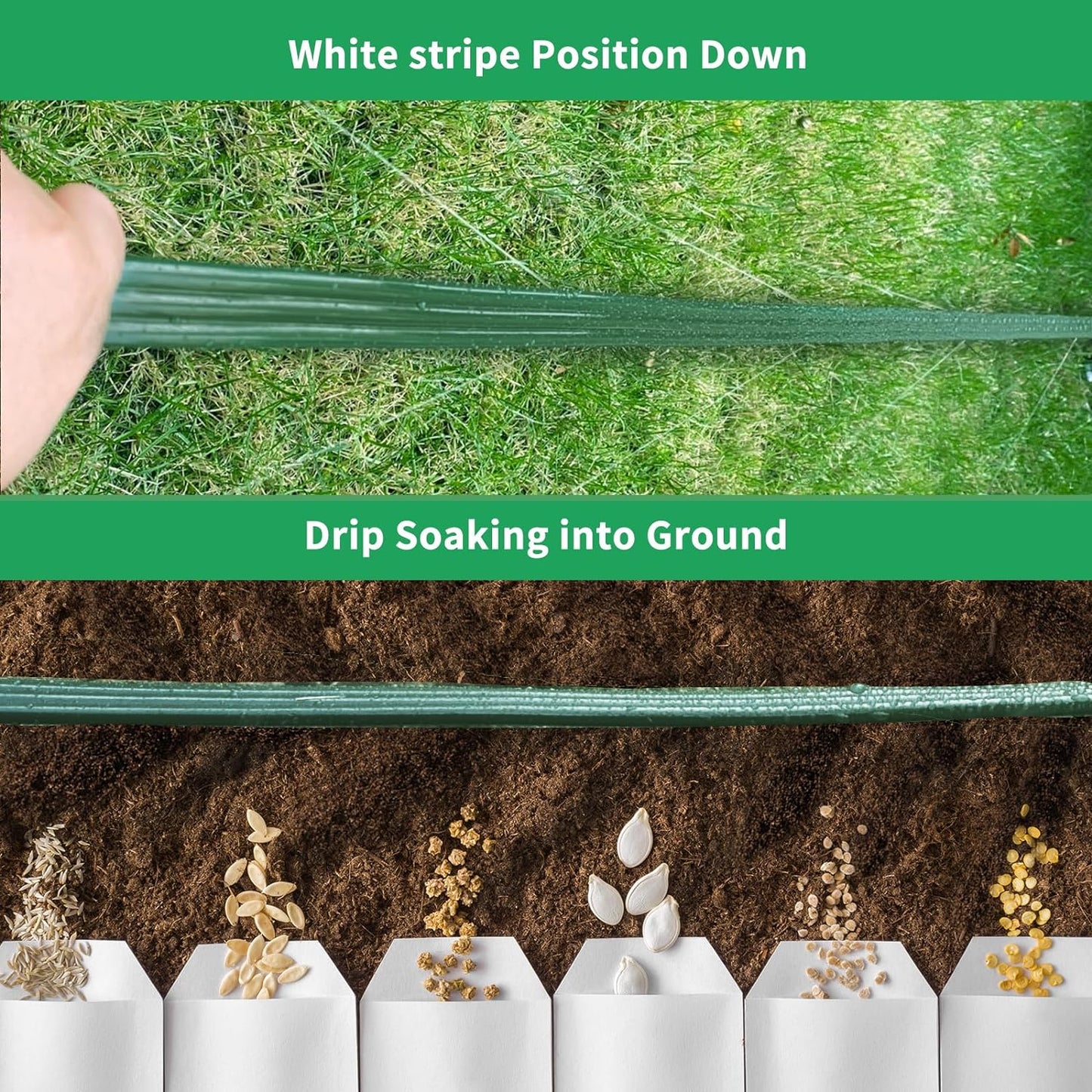 Watoo 2025 Sprinkler Hose & Soaker Hose for Yard - 50 FT Reinforced Flat Garden Hose with Holes, Heavy Duty No-Kink Lawn Irrigation Hose (Includes Stakes, High Pressure Spray)