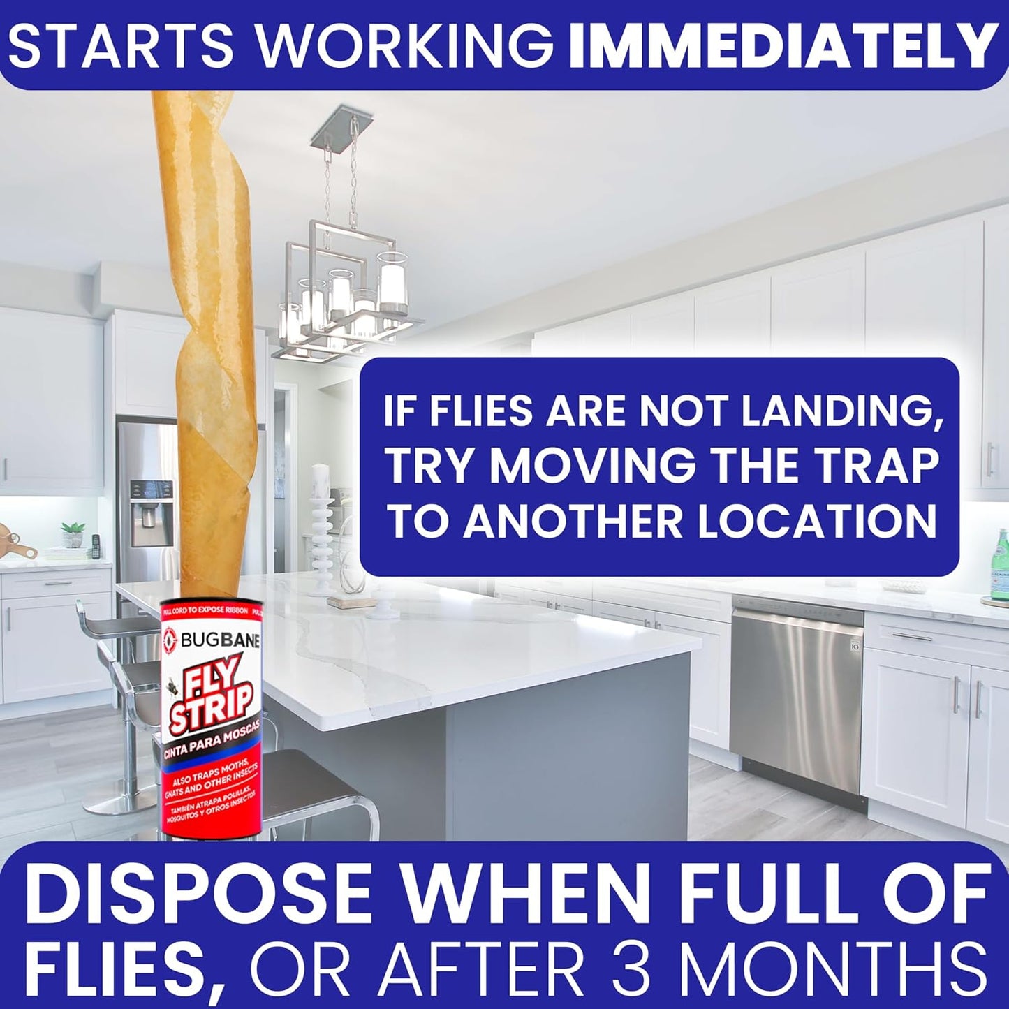 Fly Strips Indoor Sticky Hanging 24pk with Pins. Non Toxic Outdoor Fly Trap Indoor for Home. Flies Tape Paper Trap Ribbon Roll for House Gnat Fruit and Housefly. Bug Catchers for Inside Home Flypaper