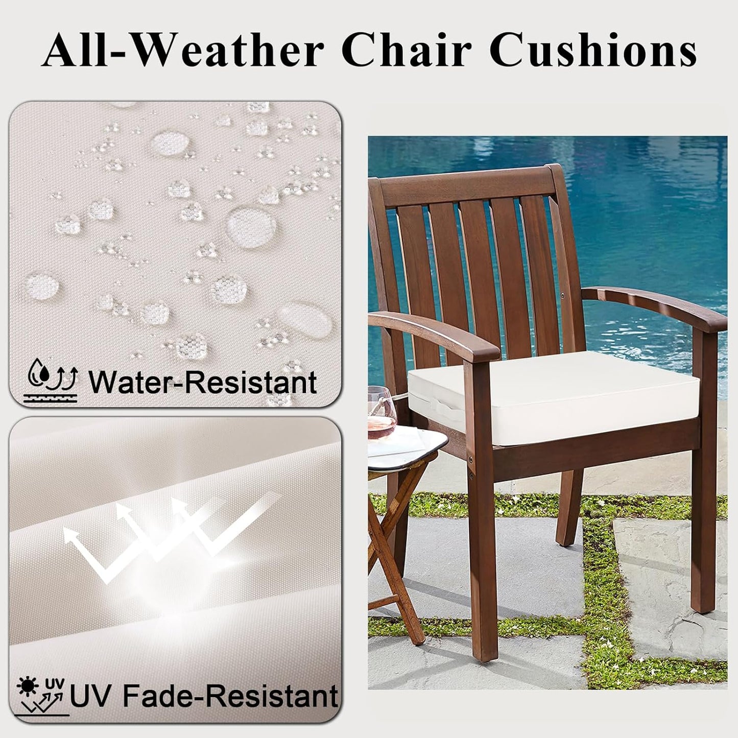 Outdoor Chair Cushions Set of 2 for Patio Furniture 24x24x4 Inch Waterproof Patio Chair Cushion 3 Year Color Fastness Square Elastic Foam Garden Sofa Couch Pads with Ties and Handle,Beige