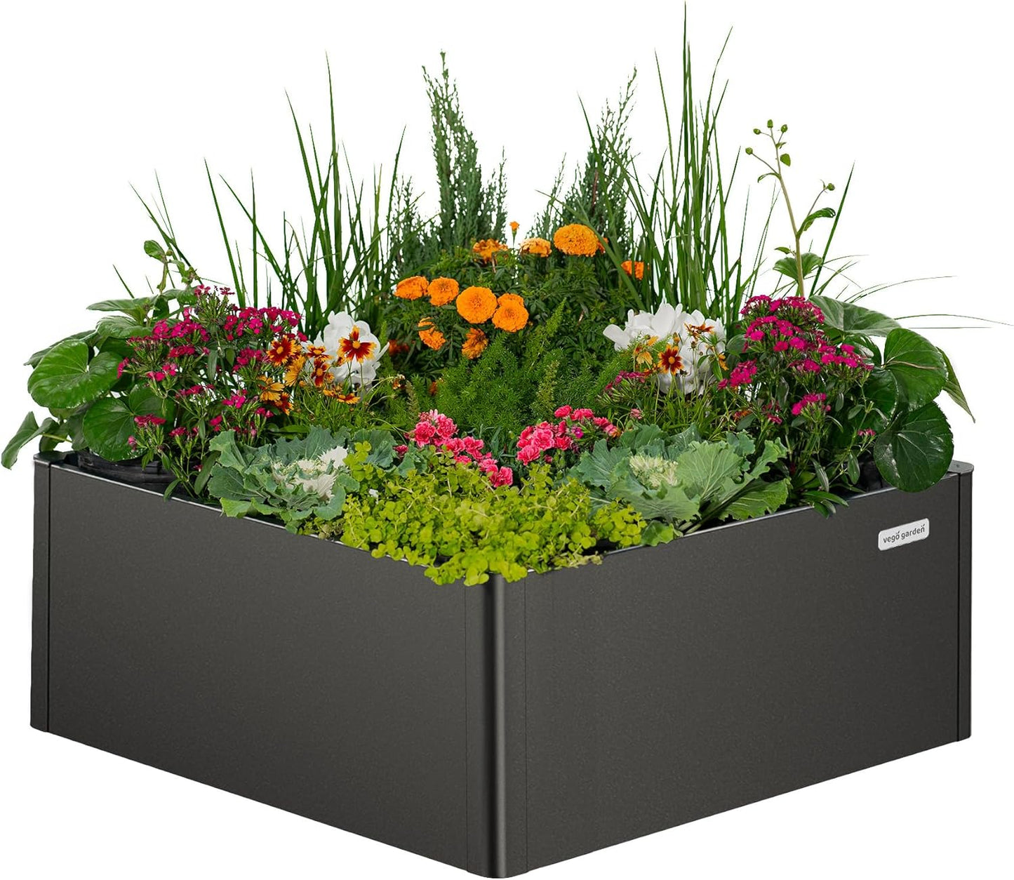 Vego garden Modern Raised Garden Bed 17" Tall 42" x 42" Heavy Cube Planter Box for Trees Plants Flowers Double-Walled Metal Planters for Outdoor Commercial Residential Patio, Urban Charcoal