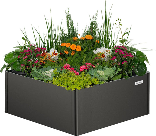 Vego garden Modern Raised Garden Bed 17" Tall 42" x 42" Heavy Cube Planter Box for Trees Plants Flowers Double-Walled Metal Planters for Outdoor Commercial Residential Patio, Urban Charcoal