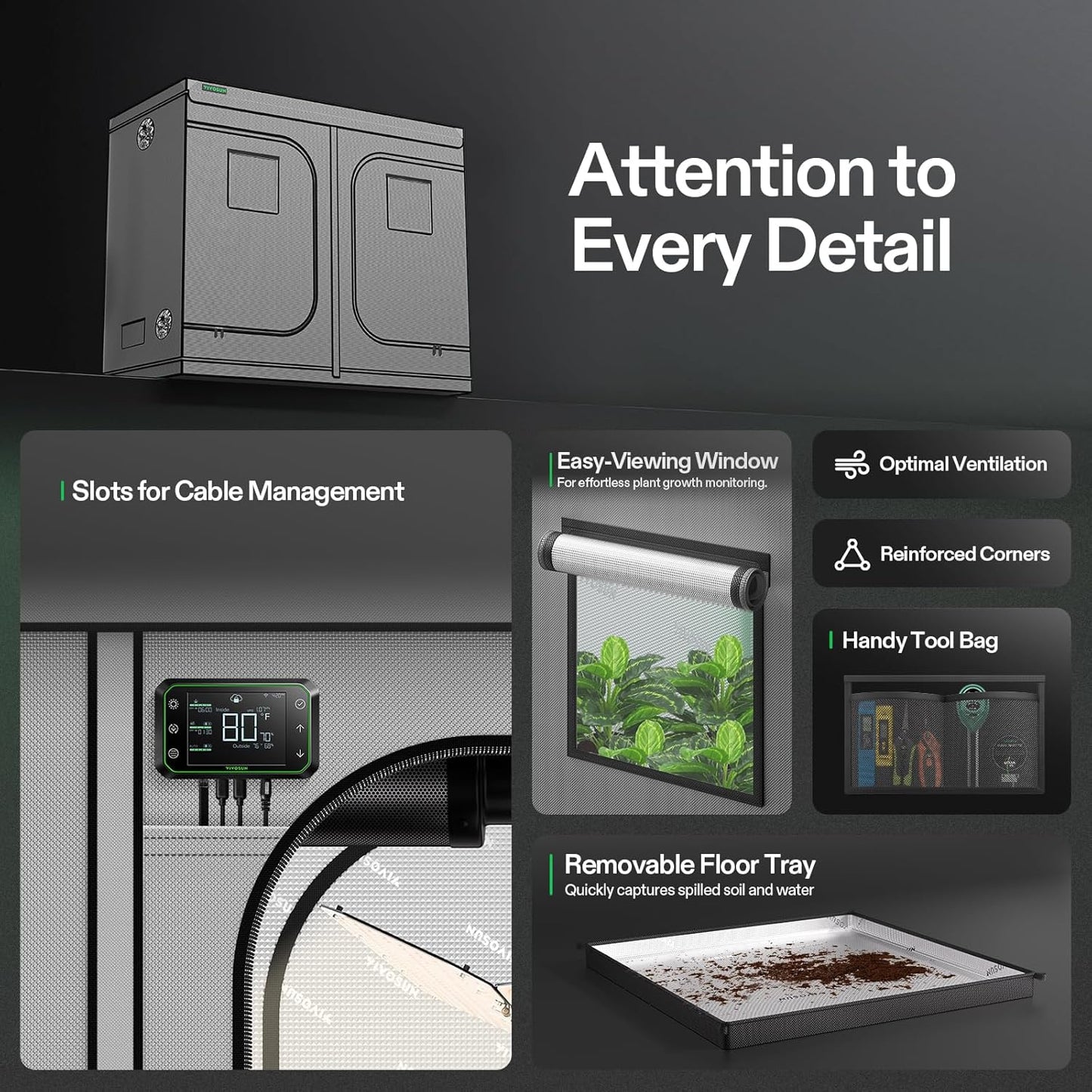 VIVOSUN G848 96"x48"x80" Grow Tent, 8x4 FT Advanced Gray Mylar Hydroponic Tent with 22mm Poles, Observation Window and Floor Tray for Plants for VS4000/VSF4300