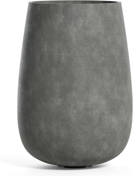 Mondo High Tall Planter – Grey Stone Finish – Fiberglass Indoor/Outdoor and Weather-Resistant Round Planter (17.7" D x 30.9" H Exterior, 16.5" D x 30.7" H Interior)
