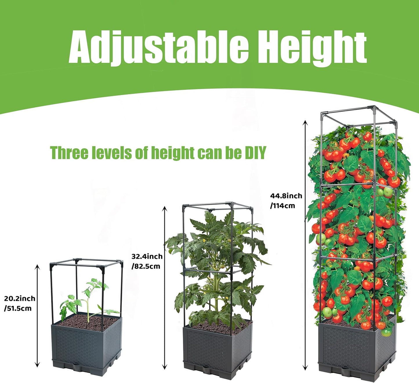 Sunnyglade 2 Pcs Raised Garden Bed Planter Box with Trellis, 44” Tomato Trellis Planter for Various Vine Climbing Plants Vegetables Detachable Frame for Outdoor Indoor Terrace