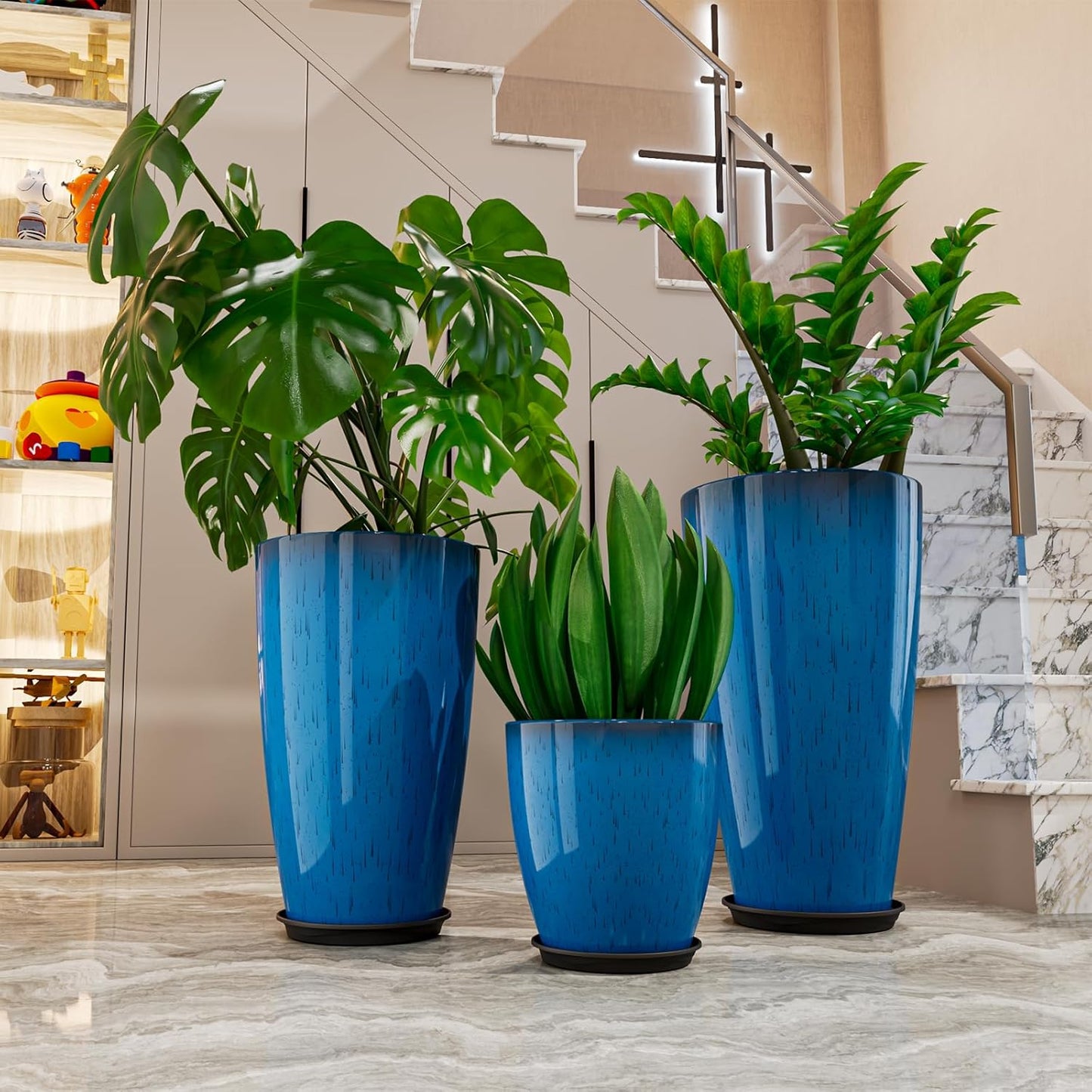 QCQHDU 24,21,11 inch Large Planters with Drainage Hole & Saucer, Set of 3 Plant Pots Tall Planter for Indoor & Outdoor Plants Home Modern Decor