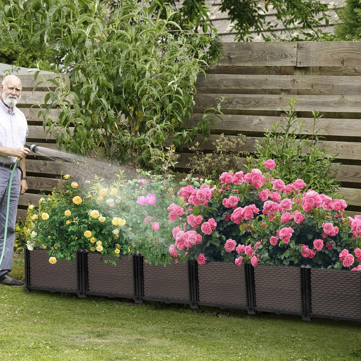 Large Raised Planter Box Outdoor Self Watering 94.4"x15.7"x14.2", Deep Raised Garden Bed - Elevated Garden Box with Drainage Plug, Rectangular Garden Planter Perfect for Patio Balcony Deck