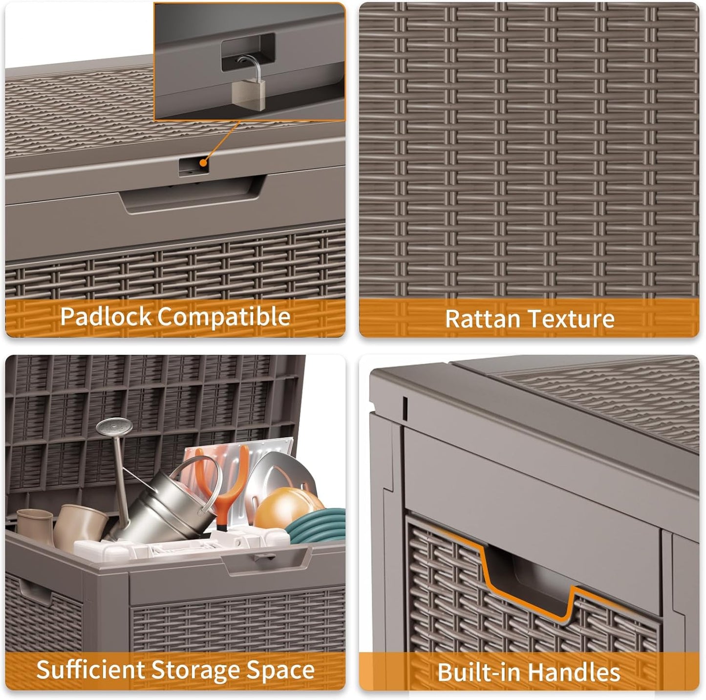 30 Gallon Resin Deck Box, Lockable Patio Outdoor Storage Box for Furniture, Garden Tools and Tools Storage, Waterproof Outside Storage Boxes - Grey