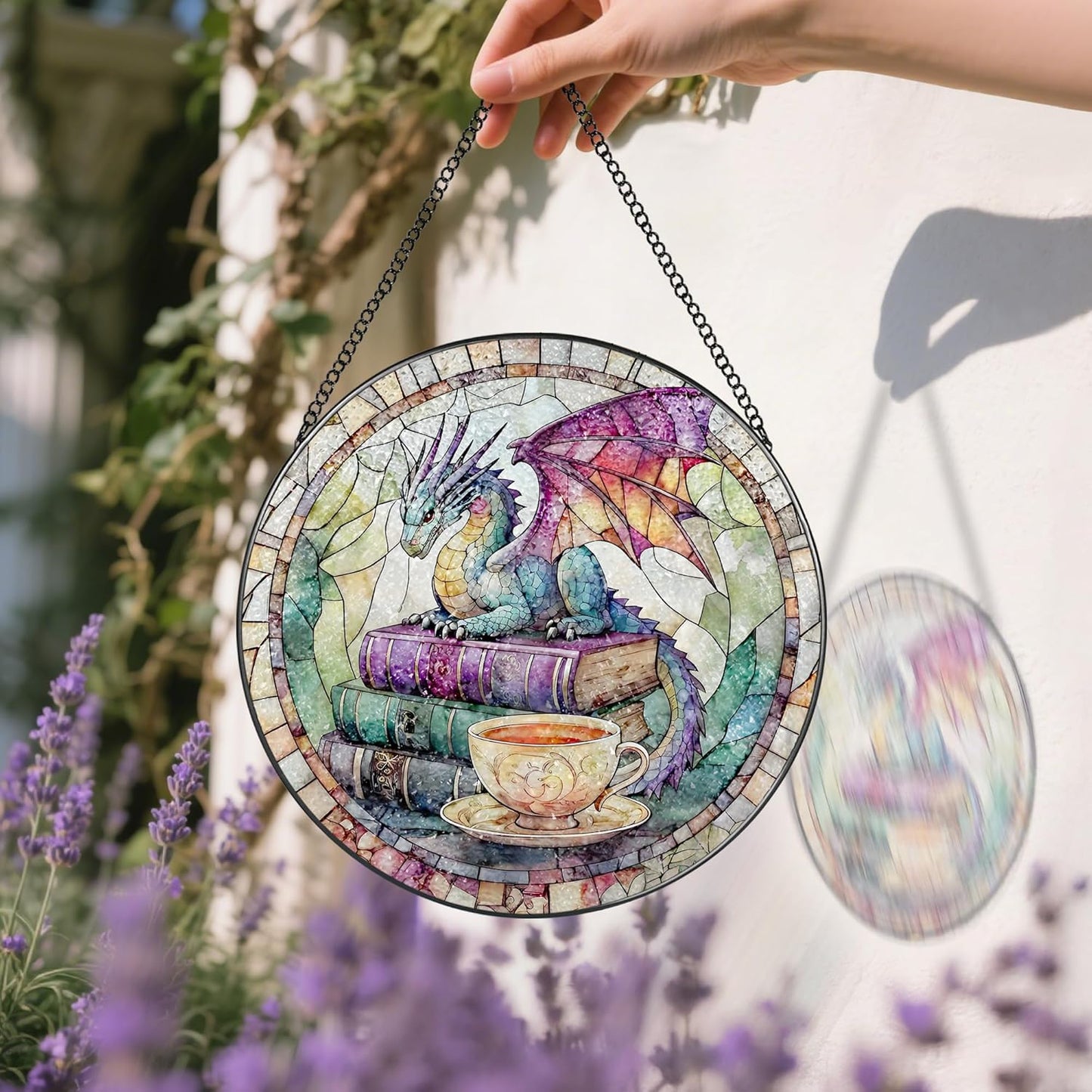 Dragon Stained Glass Window Hanging, 8 Inch Sun Catchers Indoor Window, Suncatchers for Windows Hanging, Home Decor and Christmas, Festival, Birthday, Gifts for Readers, Book Lovers, Women, Men