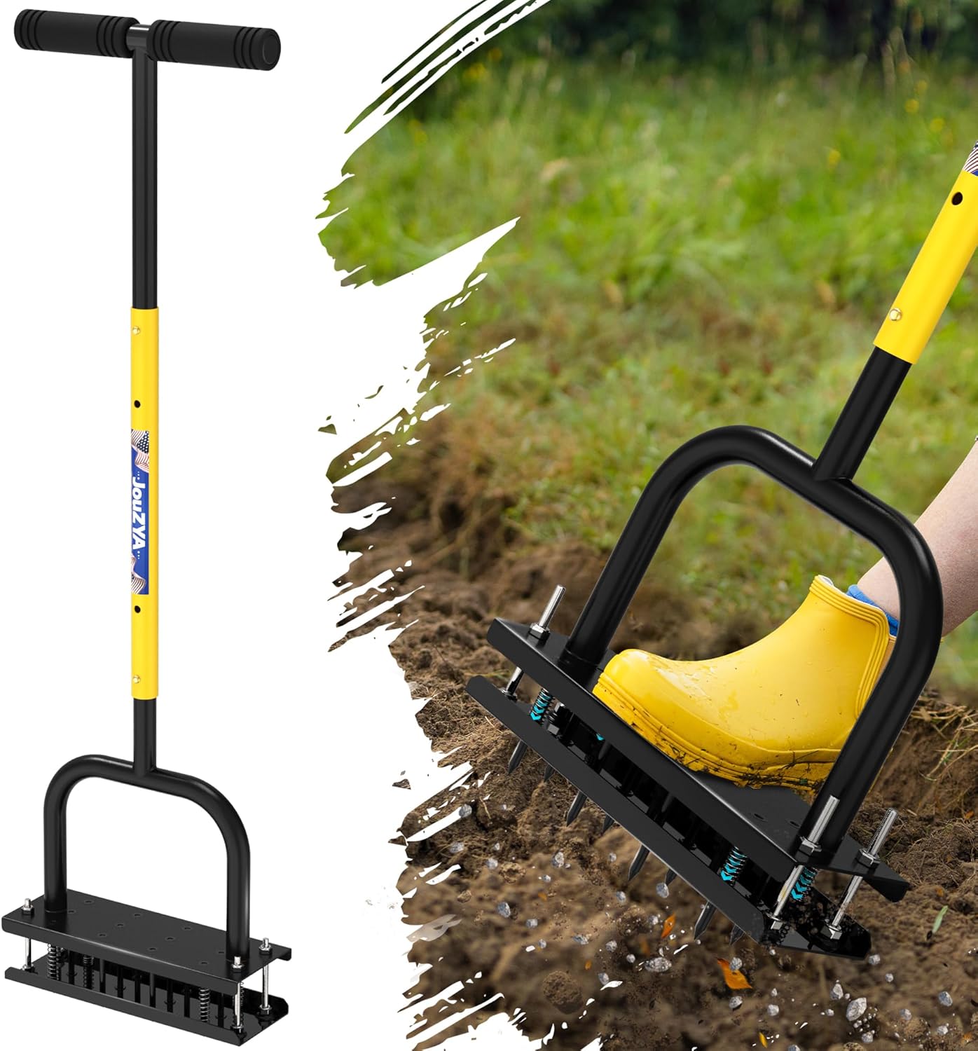 Lawn Aerator Tool, Lawn Aerator with 12 Spikes, Automatic Leaf and Dirt Cleaning with Spring-Loaded Design, Metal Manual Aerator for Loosening Soil Aerating Patio, Yard, Garden