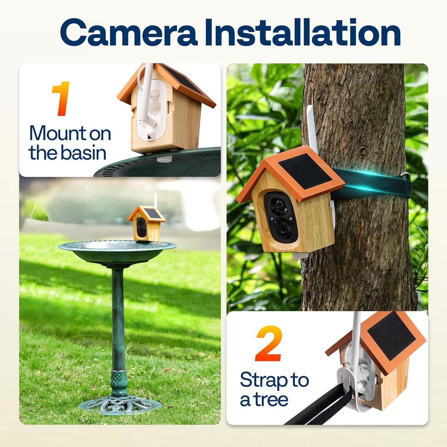 VIVOHOME Smart Polyresin Bird Bath with Camera, 2K HD Solar Powered Outdoor Bird Feeder with Night Vision, AI Bird Identification, Two-Way Audio, Instant Motion Alerts, 2.4GHz WiFi, Green