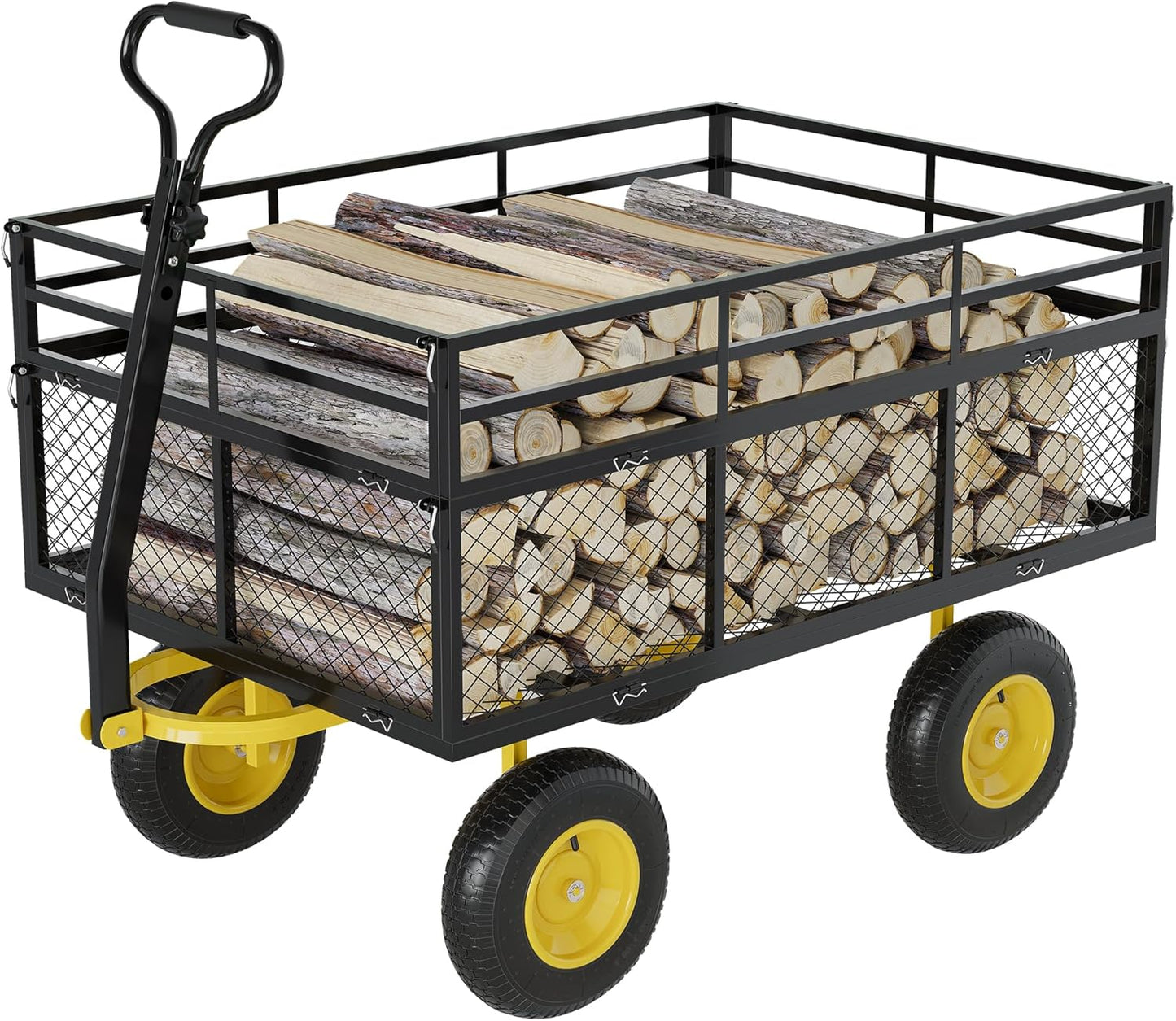 3-in-1 Heavy-Duty Steel Garden Cart, 1400 Lbs Garden Wagon, with 13 Inch All-Terrain Tires and Removable Mesh Side Panels, 180° Rotating Handle, Metal Multi-Function Carts, Outdoor Gardens Wagon Cart