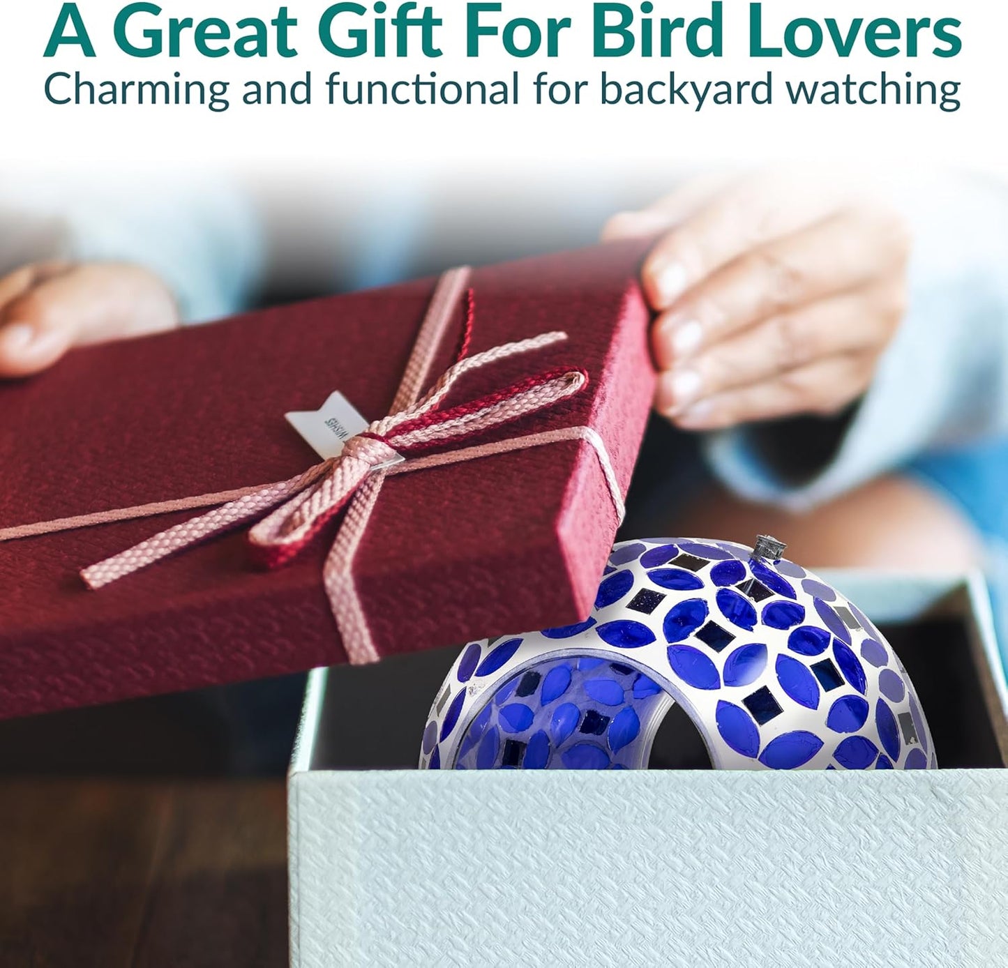 Sunnydaze 6-Inch Glass Mosaic Hanging Bird Feeder for Outdoors - Fly-Through Wild Bird Feeder - Lavender Mosaic