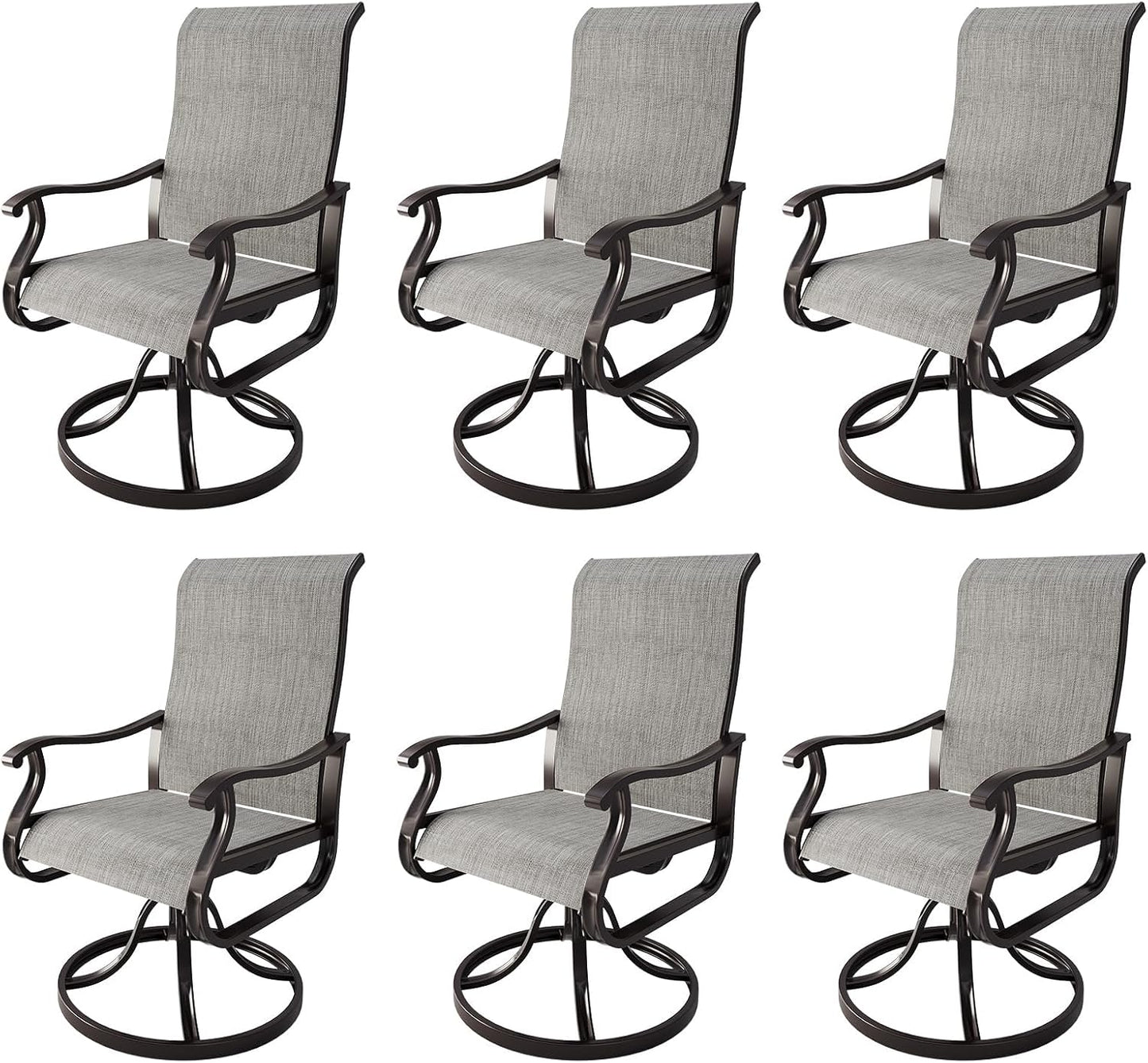 Amopatio Patio Swivel Chairs Set of 6, Outdoor Swivel Rocker Dining Chairs with All Weather Textilene High Back & Metal Frame, for Backyard Deck Lawn Garden (Light Gray)