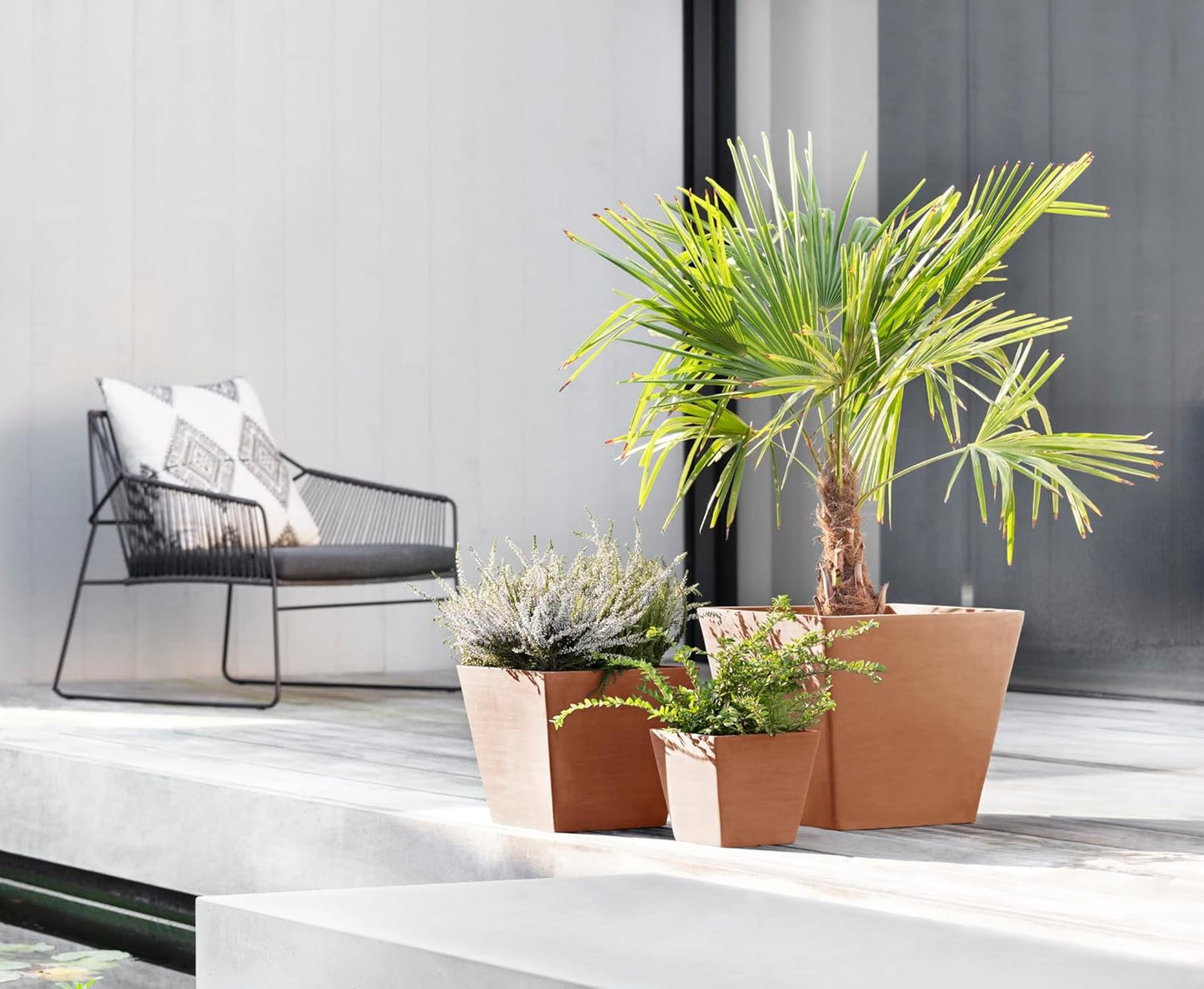 Ecopots Rotterdam Durable Modern Square Indoor/Outdoor Recycled-Based Composite Flower Planter, Terracotta Color, 8"