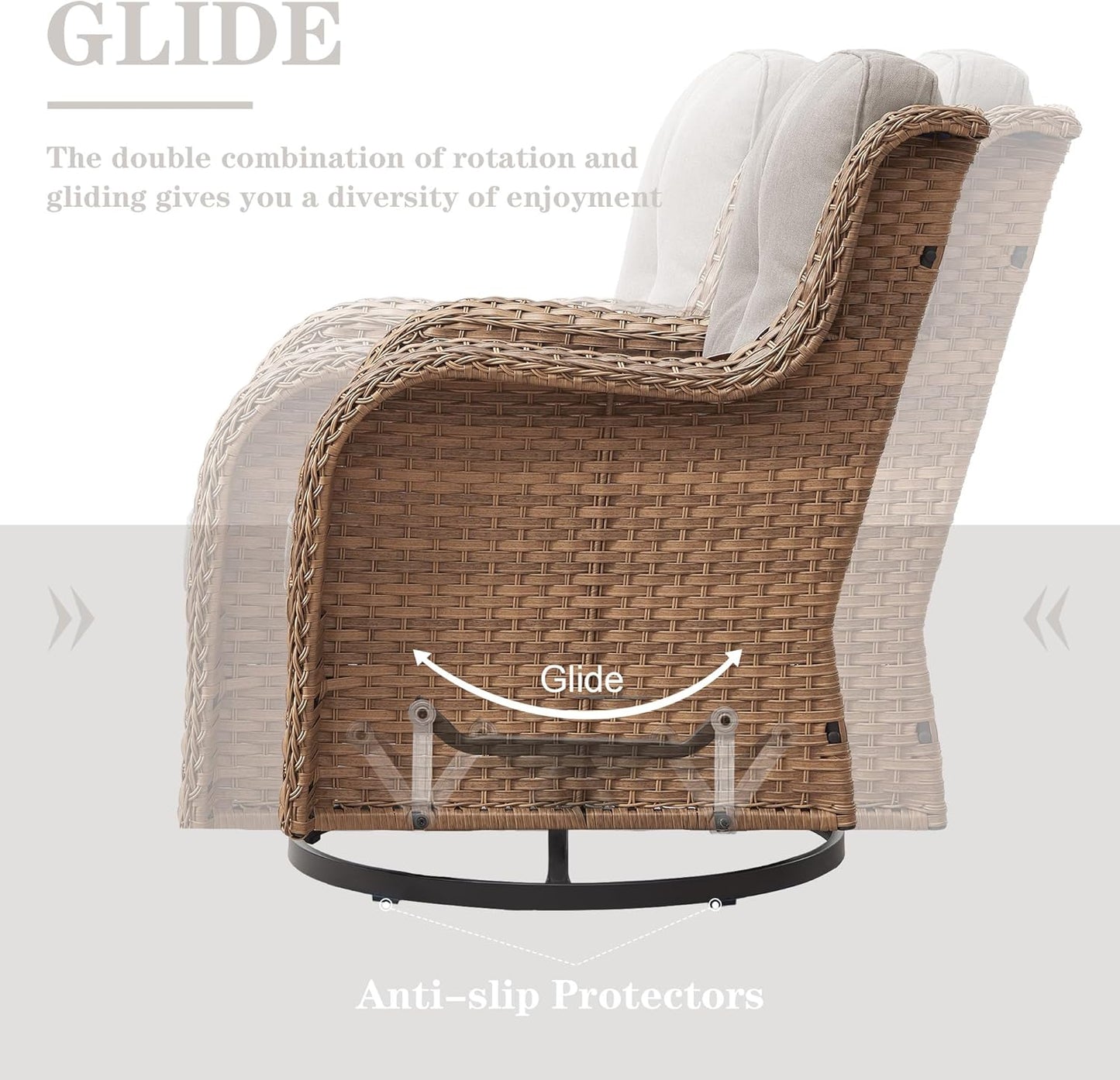 Wicker Outdoor Furniture Patio Furniture Set - 6 Piece Patio Conversation Set with Swivel Rocker Chairs, Rattan Sofa, Ottomans and Coffee Table, Beige Cushion