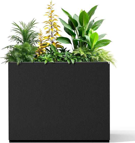 Metal Rectangular Planter for Outdoor Plants, Coated Large Planter Box with Drainage, Outdoor Patio PLanters with Sturdy Thickened Divider for Yard, Garden