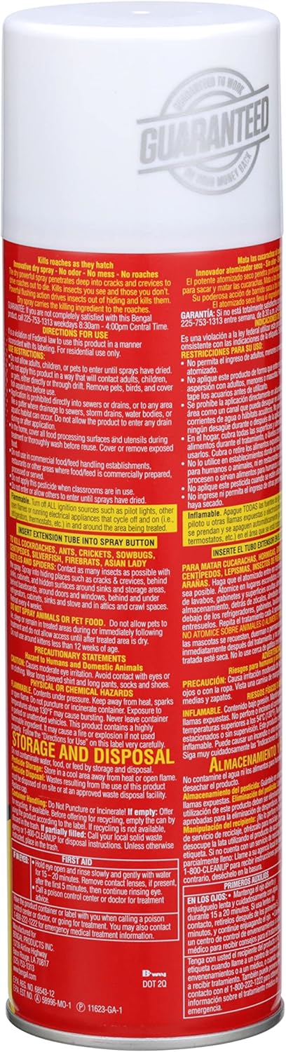 Bengal Roach Spray, Odorless Stain-Free Dry Spray, 2-Count, 16 Oz. Aerosol Cans