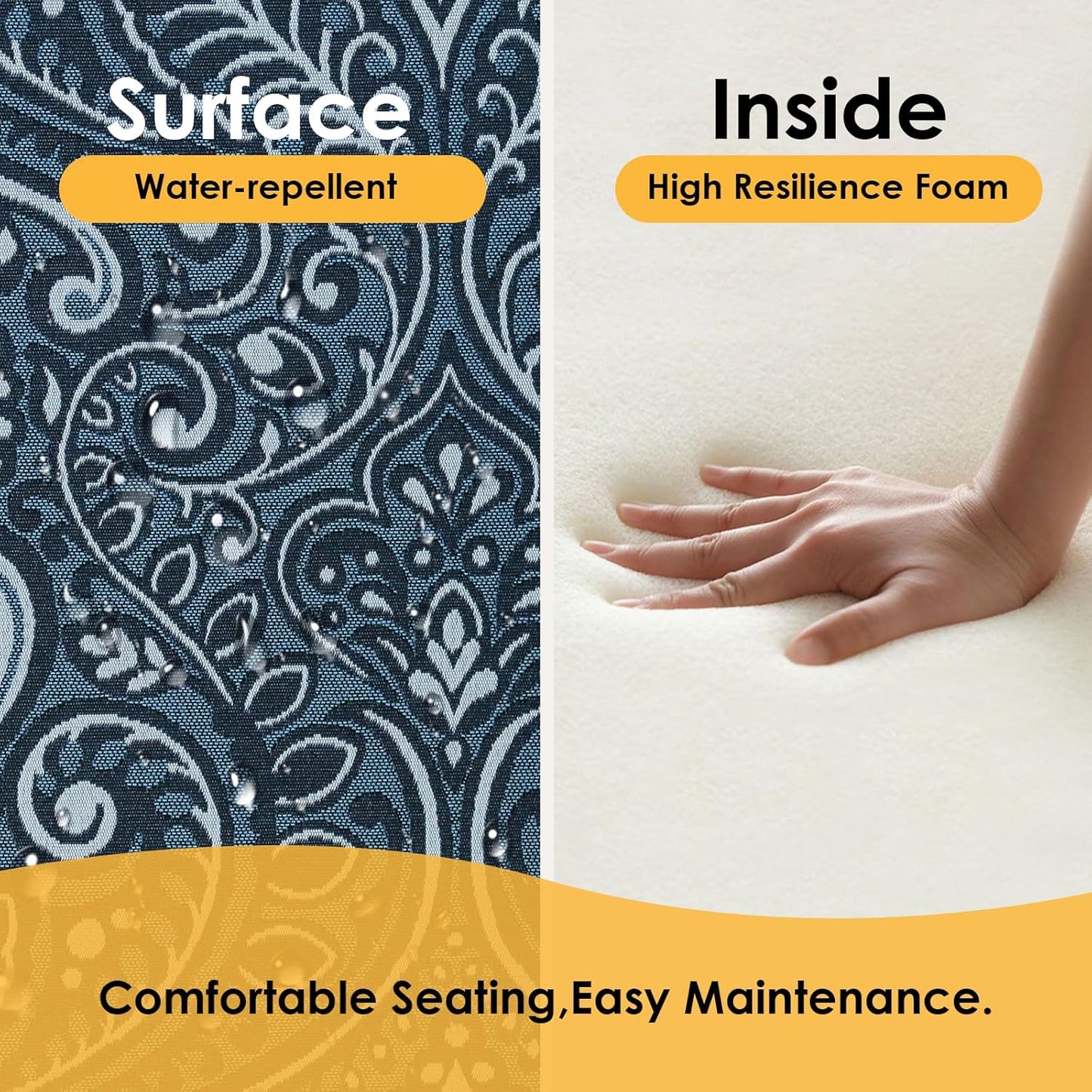 Outdoor Round Corner Seat Cushion, 17"x16"x2", Set of 4, Non Slip Seat Cushion Pads with Removable Cover for Patio Furniture, Garden Yard Lawn, Damask Vine