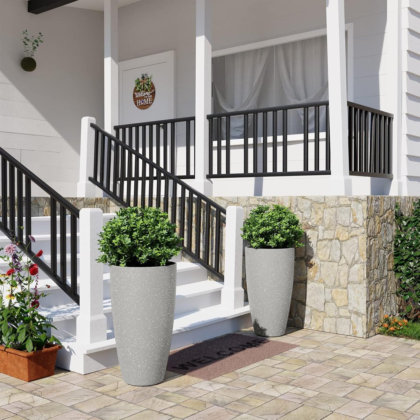 QCQHDU 21 inch Tall Planters for Outdoor & Indoor Plants, 2 Pack Sturdy Plant-Flower-Tree Pots for Front Porch Patio Deck Living Room Decor