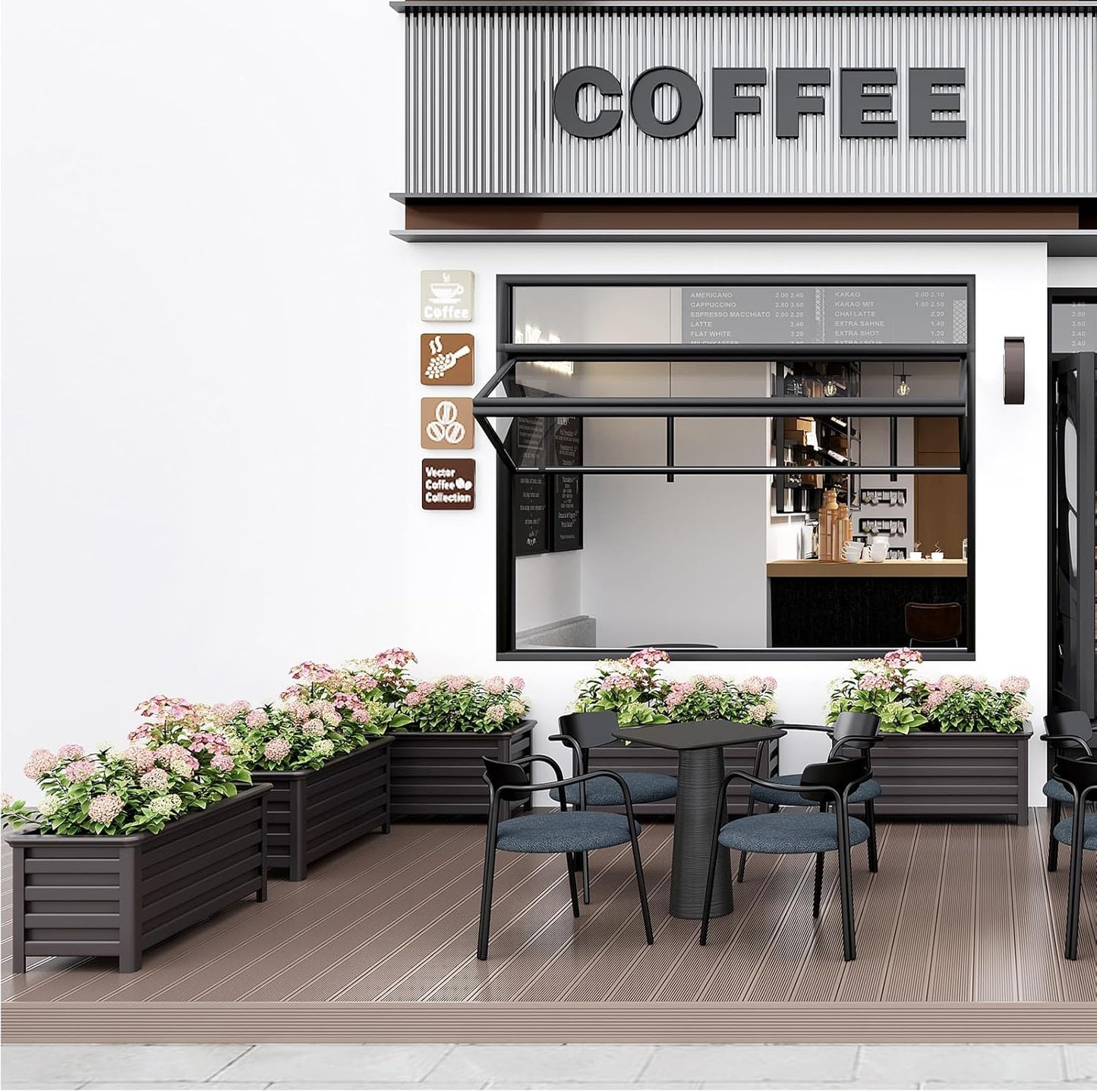 Aluminum Rectangular Outdoor Planter 39.36" Long Box Planter for Patio Porch Indoor Outdoor Weather-Resistant Large Planters with Drainage Hole for Flowers, Dark Brown, 19.68"D x 39.36"W x 19.68"H