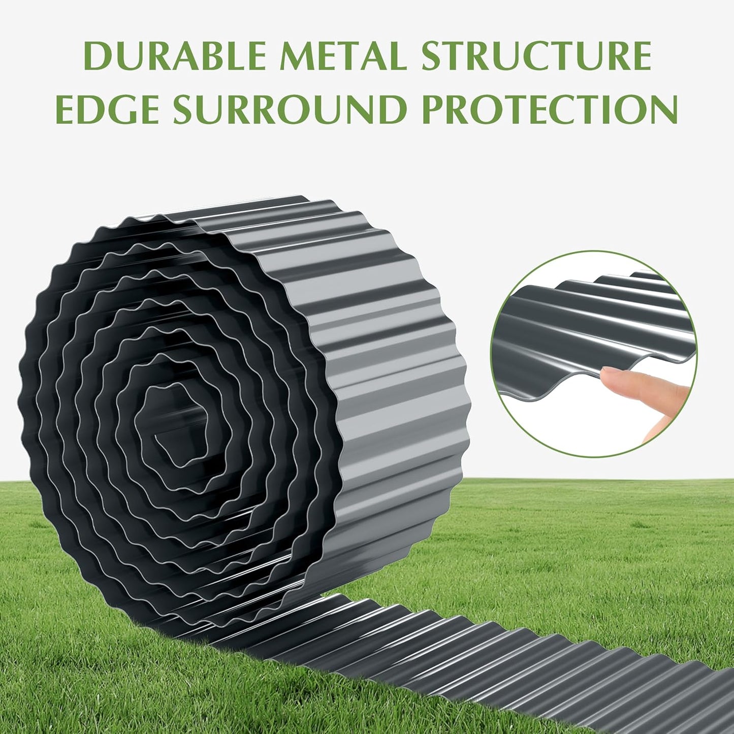 Metal Garden Edging Border, Corrugated Steel Landscaping, DIY for Lawn (Black, 8 Inch x 10FT)