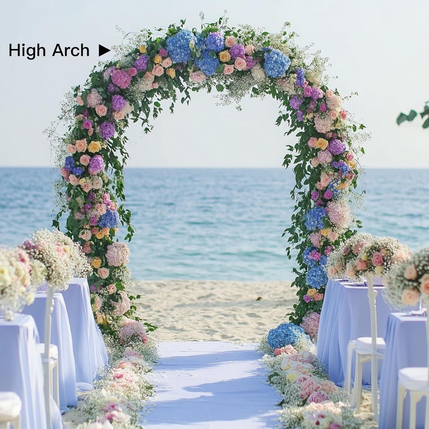 RUBFAC Metal Garden Arch, Wedding & Event Decoration, Garden Trellis for Climbing Plants, Assemble Freely 2 Sizes for Various Climbing Plant Roses Vines Bridal Party Decoration White, 1 Pack