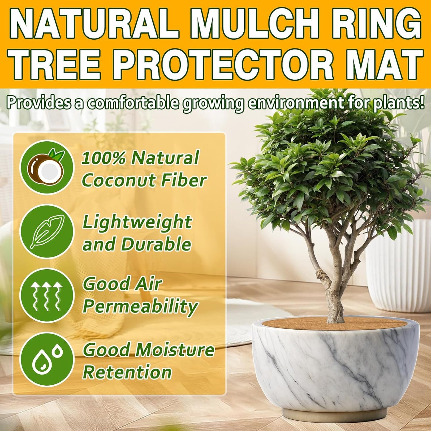 ZeeDix 6 Pack Coconut Fiber Mulch Ring, 24 Inch Coco Coir Tree Ring Mulch Mat, 100% Natural Tree Protector Mat Plant Cover Ring Coconut Coir Discs Tree Mats Mulch Rings for Indoor Outdoor Trees Plants