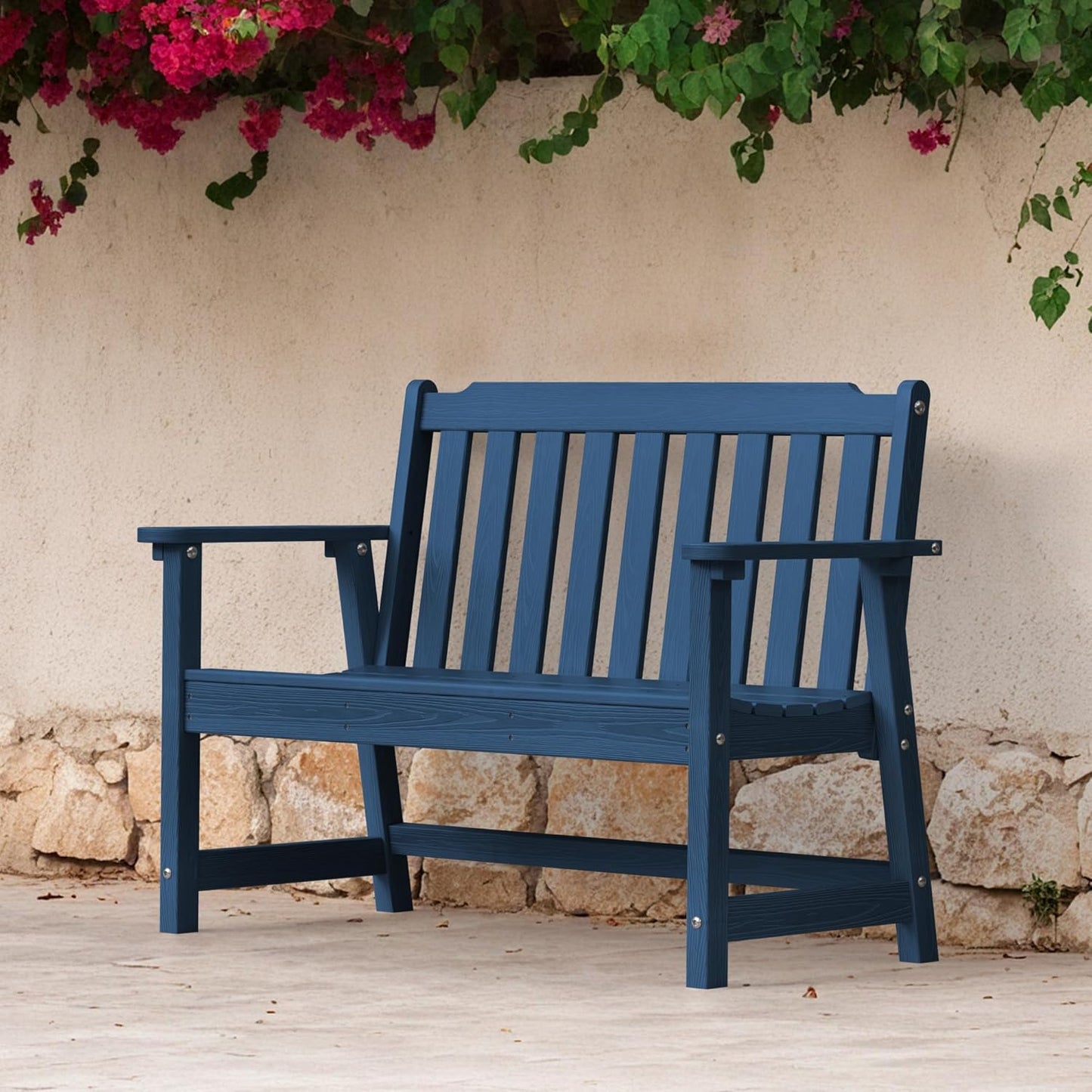 Ciokea 46" Heavy Duty Outdoor Bench, HDPE Weatherproof Garden Benches, Durable 2-Person Porch Benches with 660 Lbs, Waterproof Patio Bench for Outside Balcony Deck Backyard, Navy Blue