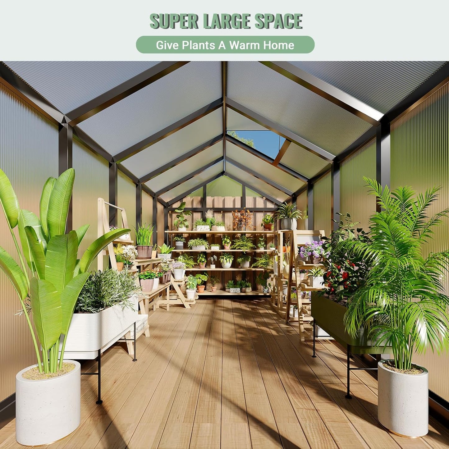 6x10 FT Greenhouse, Easy Assembly Aluminum Polycarbonate Greenhouses for Outdoors with Roof Vent, Large Aluminum Walk-in Greenhouse for Sunroom Patio, Backyard, Garden, Sliding Lockable Door, Black