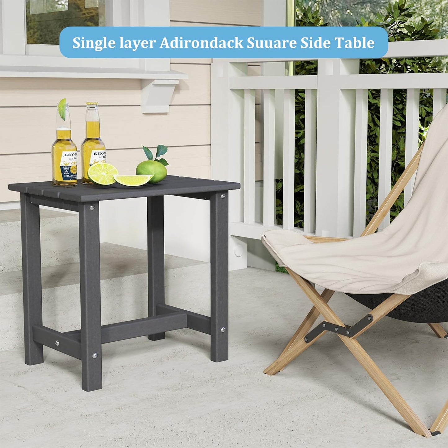 Outdoor Side Table, HDPE Small Adirondack Side Tables, Outside End Table for Patio, Porch, Deck, Pool, Weather Resistant/Easy Maintenance (1PC, Gray)