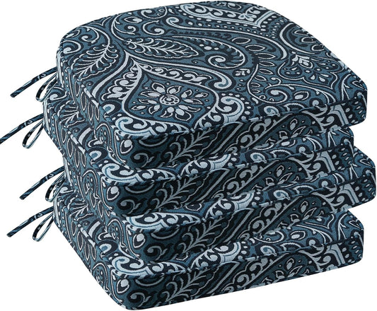 Outdoor Round Corner Seat Cushion, 17"x16"x2", Set of 4, Non Slip Seat Cushion Pads with Removable Cover for Patio Furniture, Garden Yard Lawn, Warm Taupe