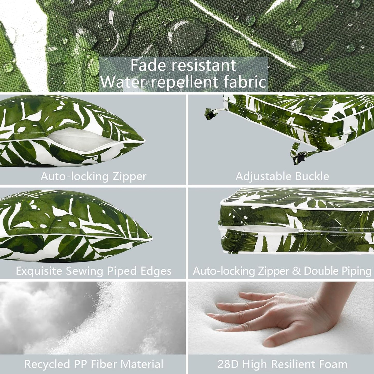 LVTXIII Outdoor/Indoor Deep Seat Cushion Patio Seat and Back Cushion Set All-Weather Replacement Chair Cushion for Chairs Sofa and Coach, 24"x24"x4", Palms Green