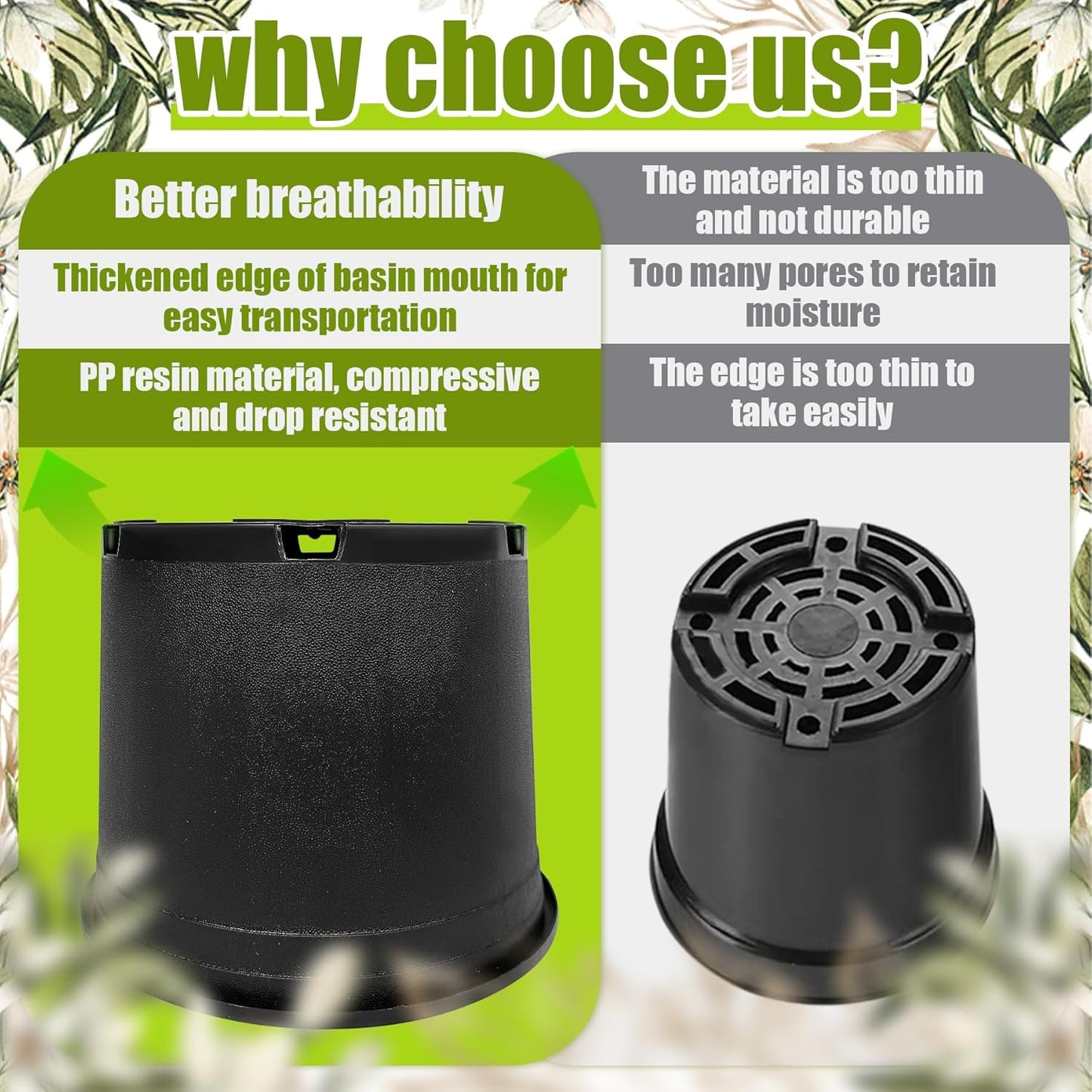 3 Gallon Nursery Pots Plastic Container Injection Molded Pot for Plants Flexible with Drainage Holes Suitable for Plants Soil Growers or Hydroponics Black 10 Pcs