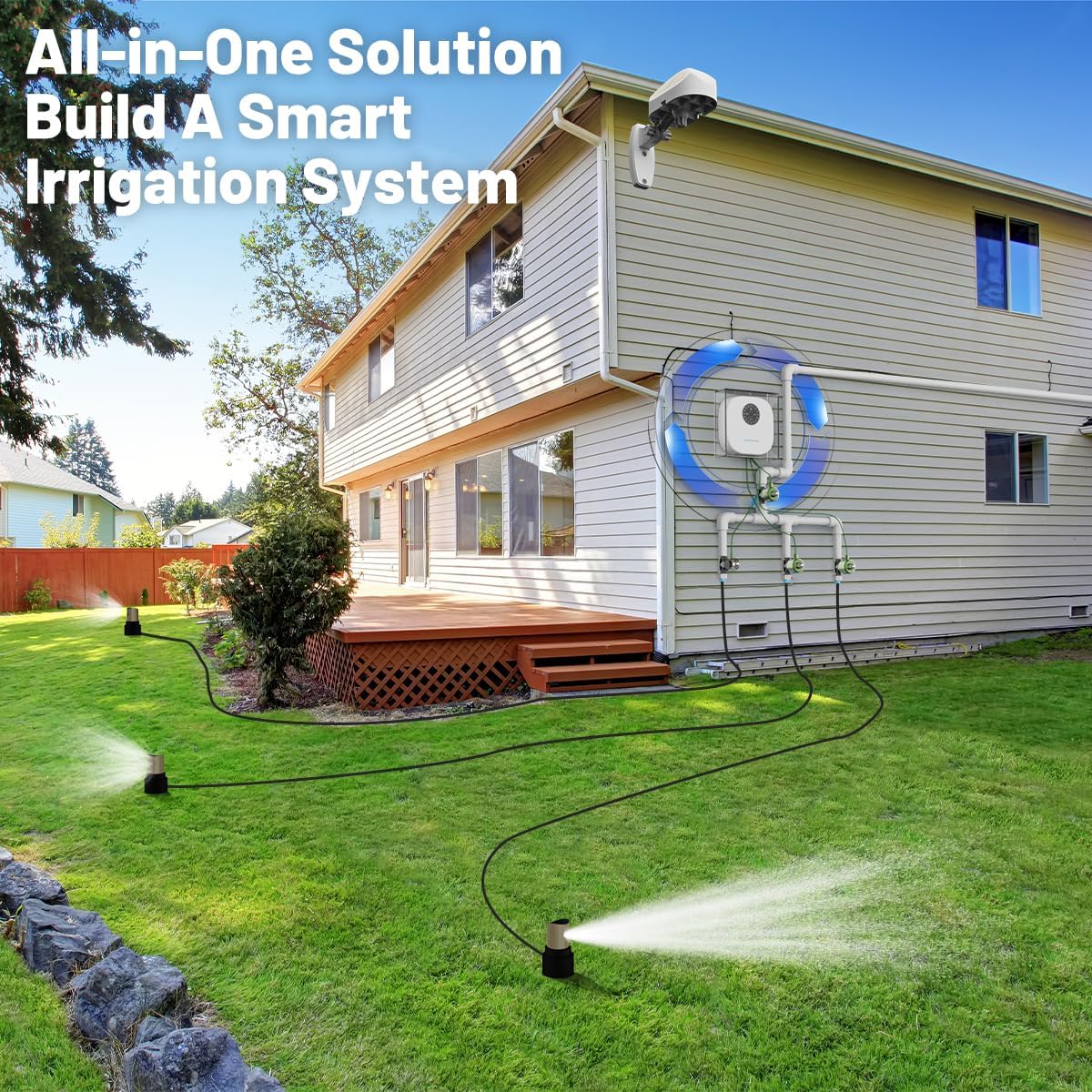 Smart Sprinkler Controller Pro，12-Zone/Station Irrigation System(with Water Pump and Rain Sensor Connection Interface)，GreenVation 2.4G/5GHz WiFi Water Timer for Outdoor Garden/Yard/Lawns