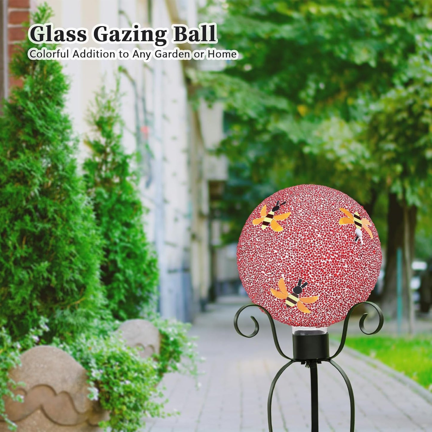 VCUTEKA Gazing Ball, 8" Glass Gazing Balls Sphere for Garden Lawn Outdoor Ornament Yard Decorative, Bee