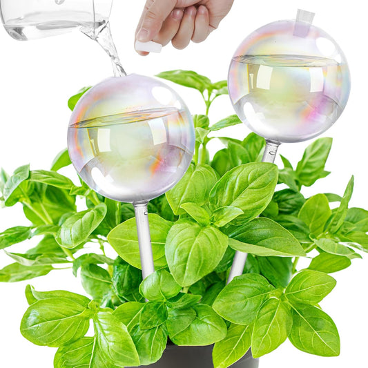17 oz Up 2 Weeks Large Plant Watering Globes, Self Watering Planter Insert Iridescent Rainbow Self Watering Globes, Vacation Plant Watering Devices-Watering Bulbs for Indoor Outdoor (Large 2-Pack)