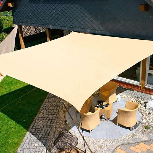 KANAGAWA Sun Shade Sail 10'x10' Cream Rectangle UV Block Canopy Awning Shelter Fabric Cloth Screen for Outdoor Patio Garden Backyard