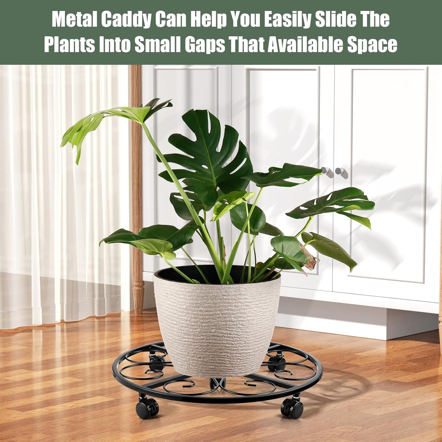 3 Packs 18” Plant Caddy with Wheels Metal Plant Stand on Wheels for Indoor and Outdoor Plants Rolling Plant Stand with Casters Heavy Duty Plant Dolly Roller Caddy, Black