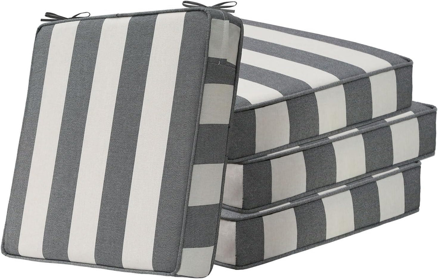 Square Corner Seat Cushions, 19" x 19" x 3", Set of 4, Indoor Outdoor Water Repellent Universal Chair Pads with Ties for Patio Furniture, Garden Deck Dining Chairs, Gray Stripe