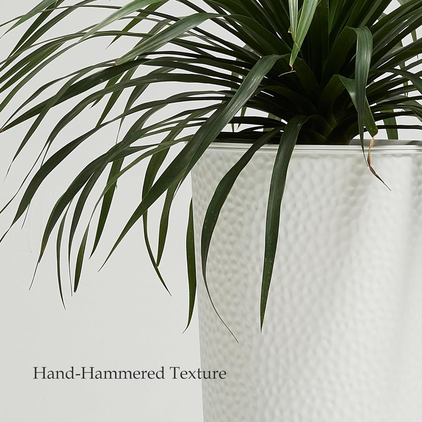 Worth Garden 2-Pack 25" H. Metal Planter with 2X Inside Pots - Hand-Hammered Texture Tall Tapered Plant Pots - Large Handcrafted Flower Pot for Indoor Outdoor, Deck, Patio, Front Porch (White)