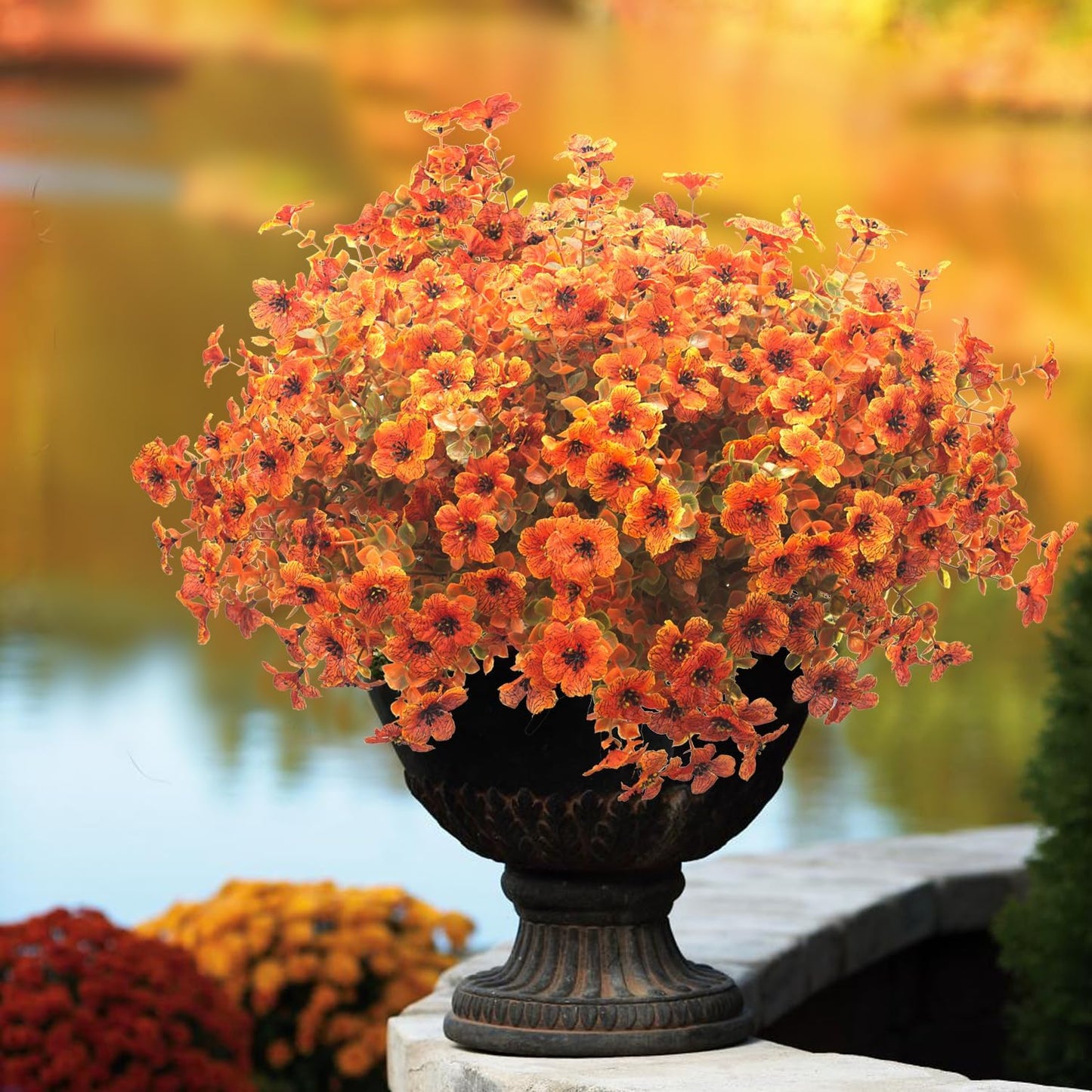 16 Bundles Artificial Fall Flowers for Outdoors Fake Plants UV Resistant Plastic Plants Shrubs Bushes for Home Fall Front Door Porch Garden Autumn Decor (Fall Red)
