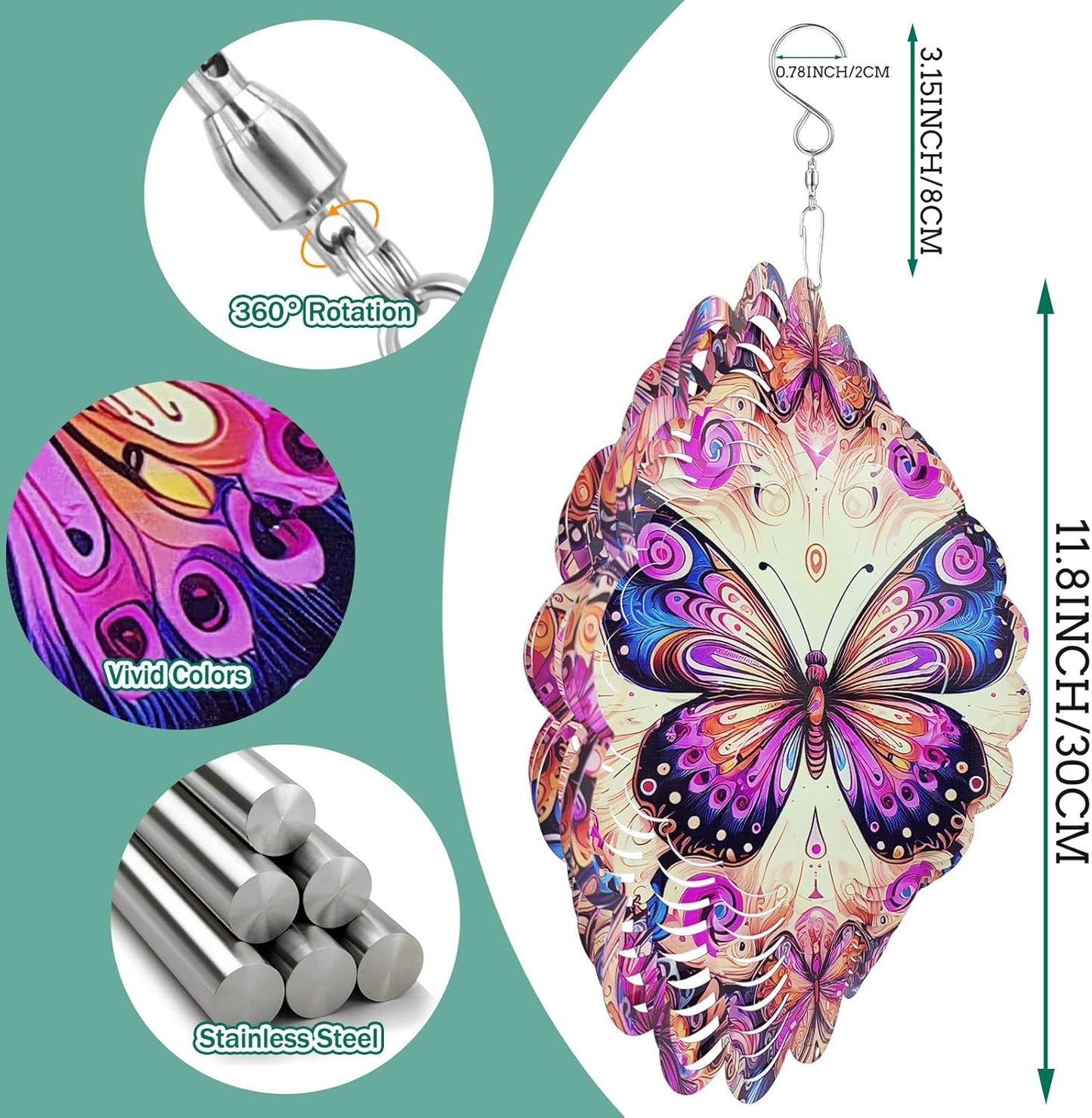 Wind Spinners Outdoor ButterflyArt12 inch 3D Stainless Steel Laser Cut Metal Art Geometric PatternWind Sculpture Hanging for Yard Garden Decorations Wind Sculpture Gifts Outdoor