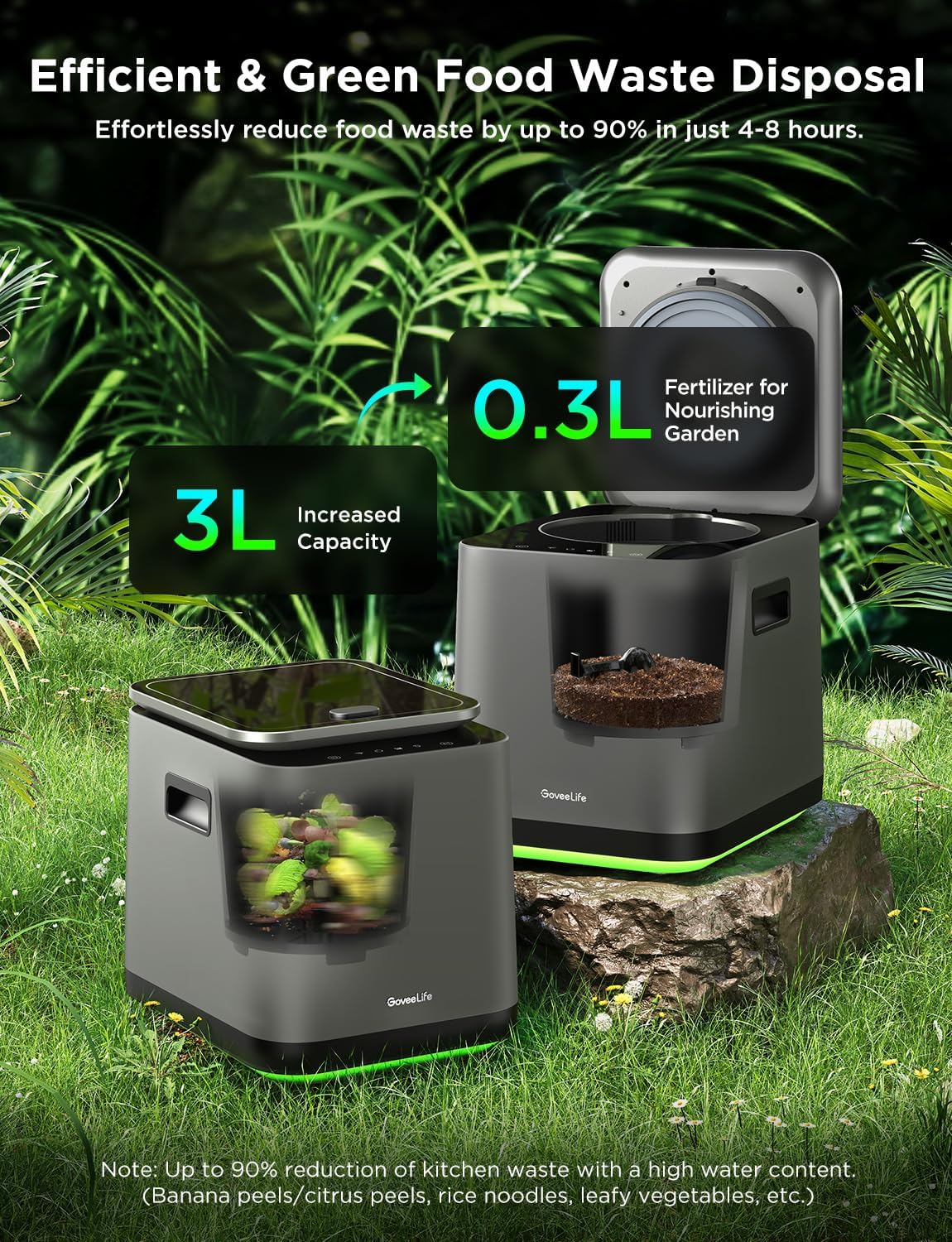 GoveeLife Smart Electric Composter for Kitchen, 3L Compost Bin Indoor with App & Voice Control, Auto-Cleaning, 3 Modes, Turn Food Waste to Fertilizer for Garden, Food Waste Compost Machine