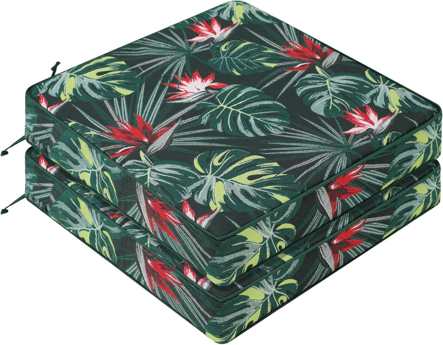 Favoyard Outdoor Chair Cushion 24 x 24 x 4 In Waterproof Pattern Fade Resistant Cushions for Patio Furniture with Removable Cover Attach Straps 28D Foam Insert Cushions Pads for Seat Sofa Couch 2 Pack