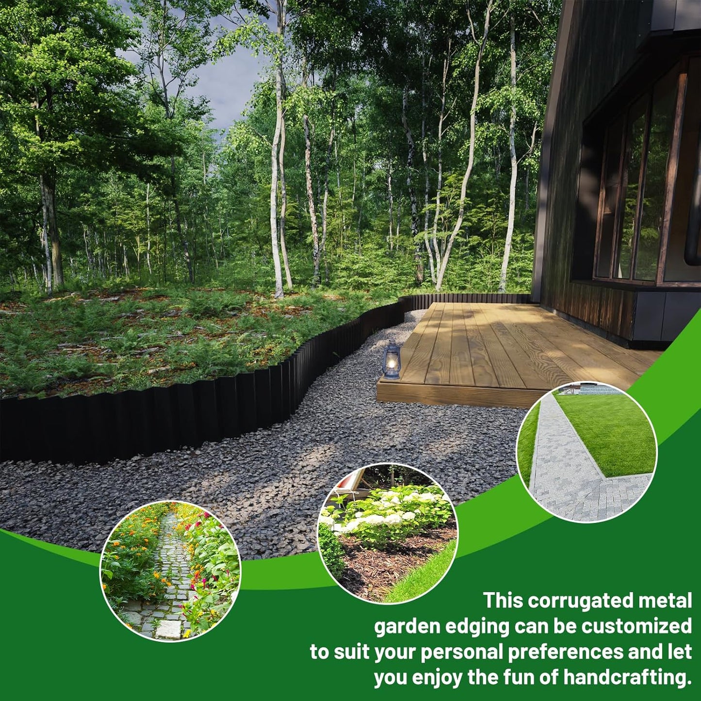 SnugNiture Corrugated Metal Garden Edging,8" x 20' Sturdy Lawn Edging Border,Landscape Edging Border for Lawn, Flower Bed,Garden and Yard(Black)