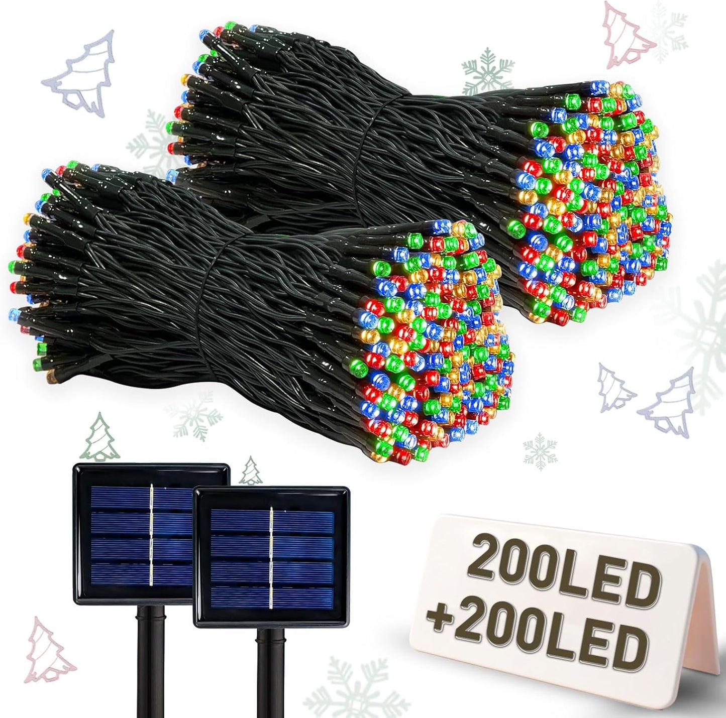 2 Pack Solar Christmas String Lights, Total 400 LED 144Ft Solar String Lights, Outdoor Lighting with 8 Modes Waterproof for Xmas Tree, Garden, Patio, Party Decorations (Multi Color)