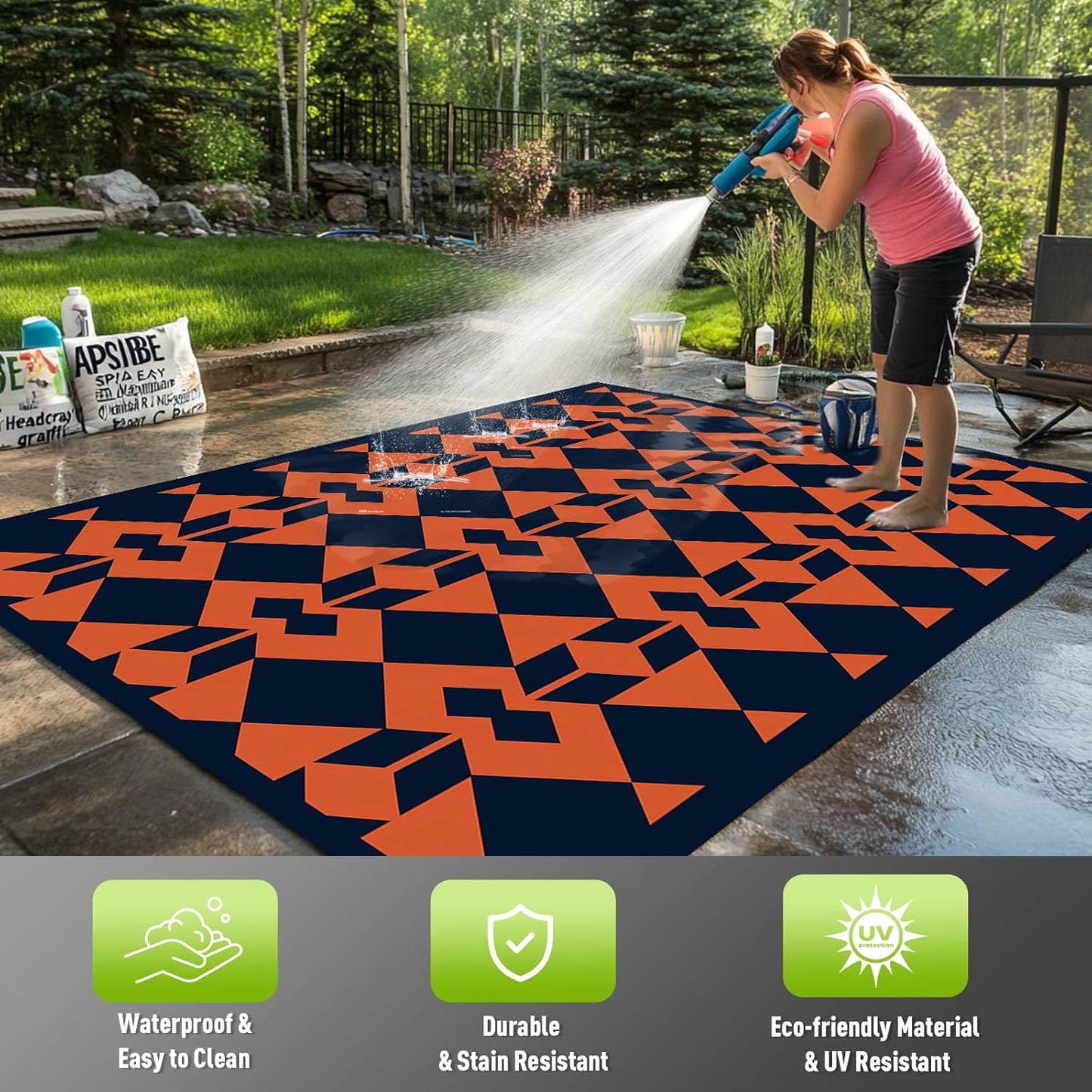 WILDROOTS 5x8 Feet Diamond Mask Plastic Outdoor Rug, Stain Resistant Waterproof Reversible Outdoor Patio Rug, Fade Resistant Camping Rug