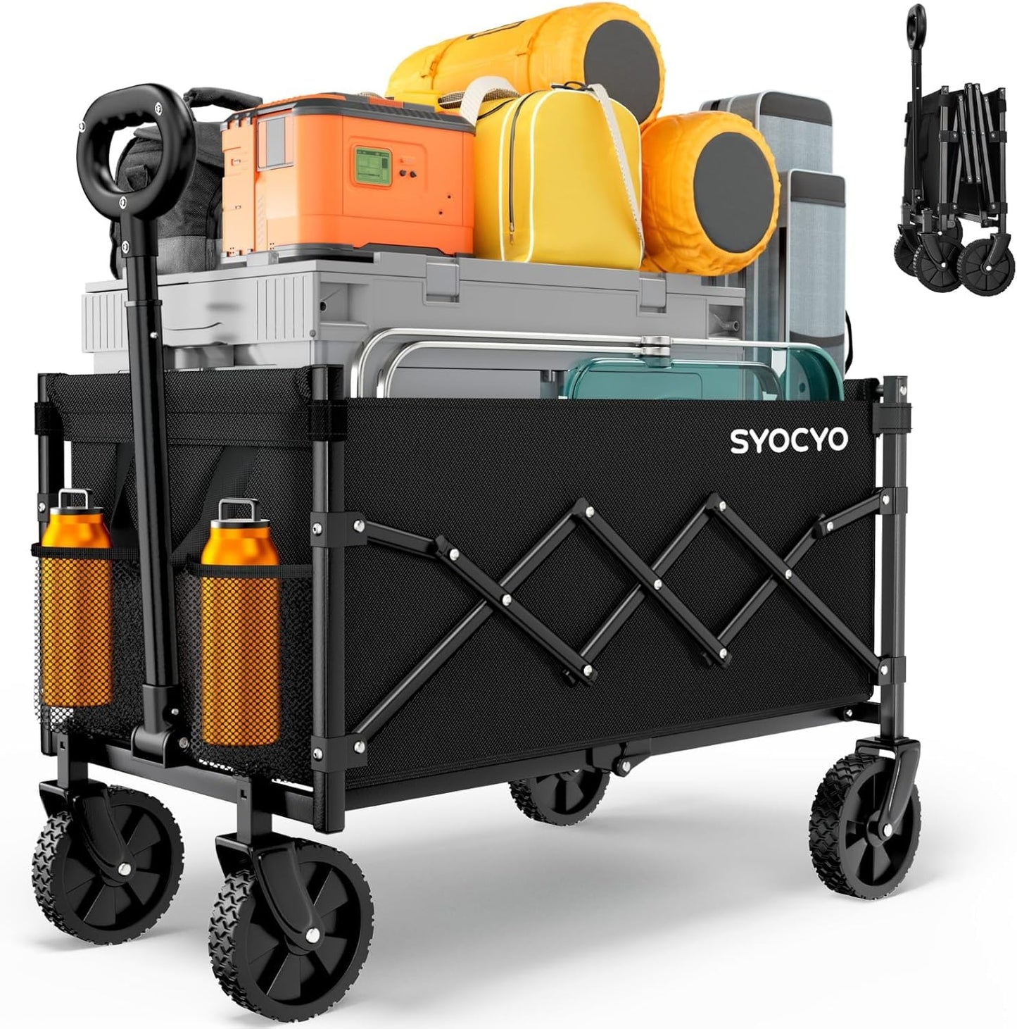 Collapsible Wagon with Wheels 350LBS, Beach Foldable Wagon Cart Lightweight Portable, Folding Utility Wagon Grocery Cart for Shopping Camping Sports Beach Garden Carbon Black