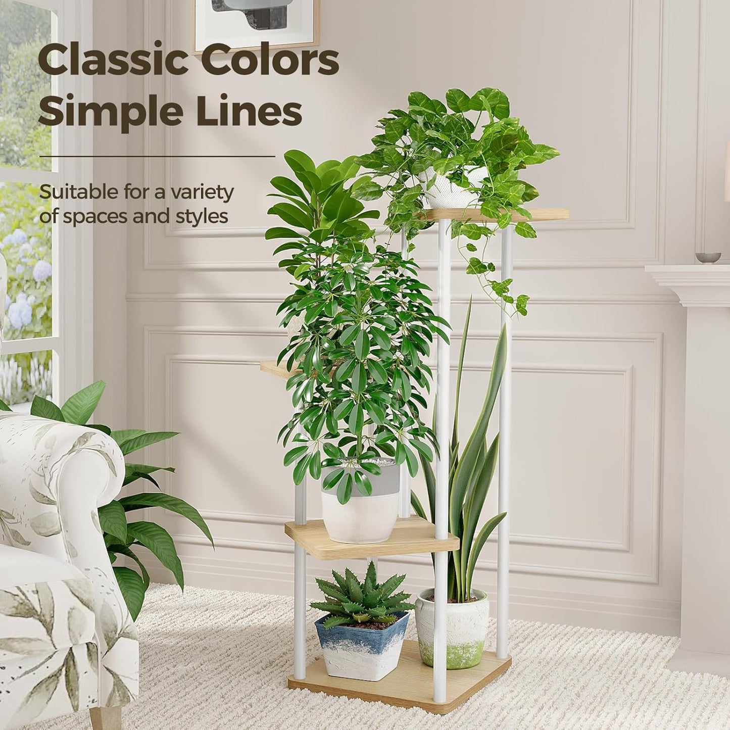 Bamworld Small Plant Stand Indoor 4 Tier Metal Plant Shelf for Multiple Plants Corner Flower Stand for Patio Garden Balcony Living Room Bedroom White