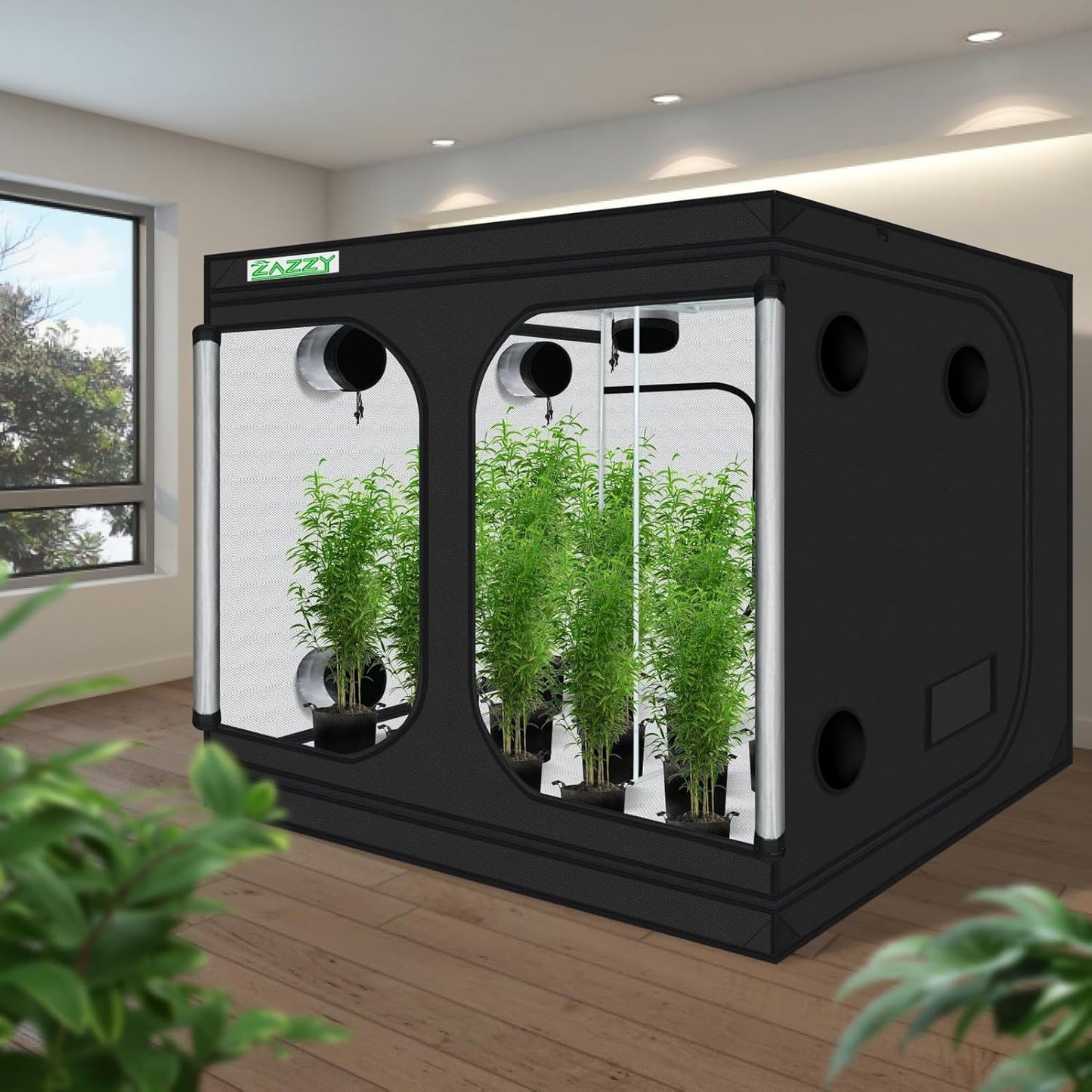 zazzy Large Grow Tent 96"x96"x78", High Reflective Mylar Grow Room with Observation Window, Removable Floor Tray and Tool Bag for Planting Indoor Fruit Flower Veg 8x8